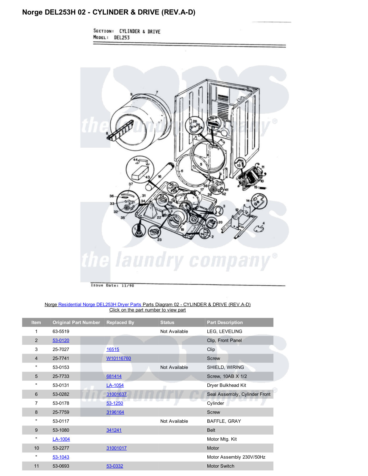 Norge DEL253H Parts Diagram