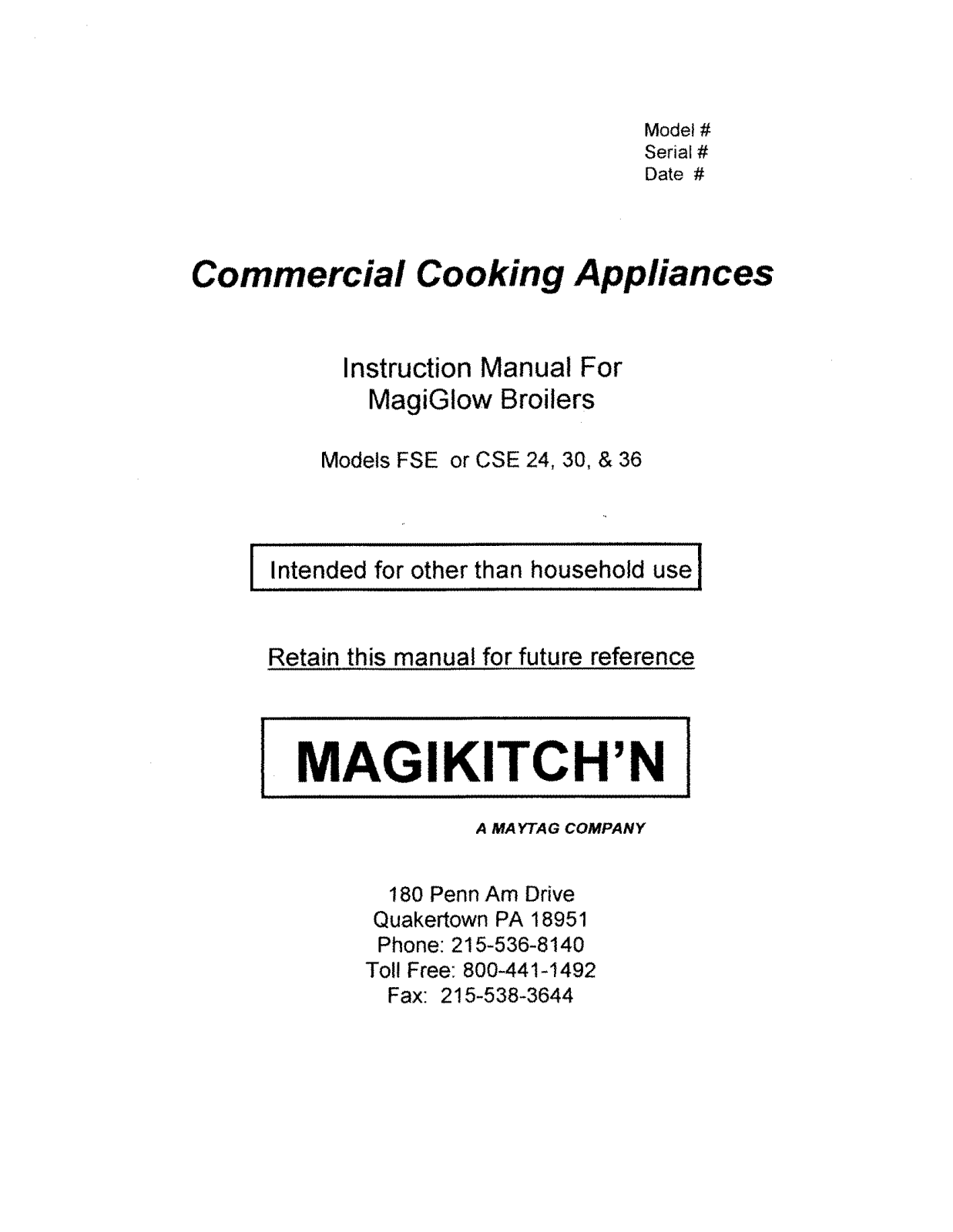 Magikitch'N CSE-24 Installation  Manual