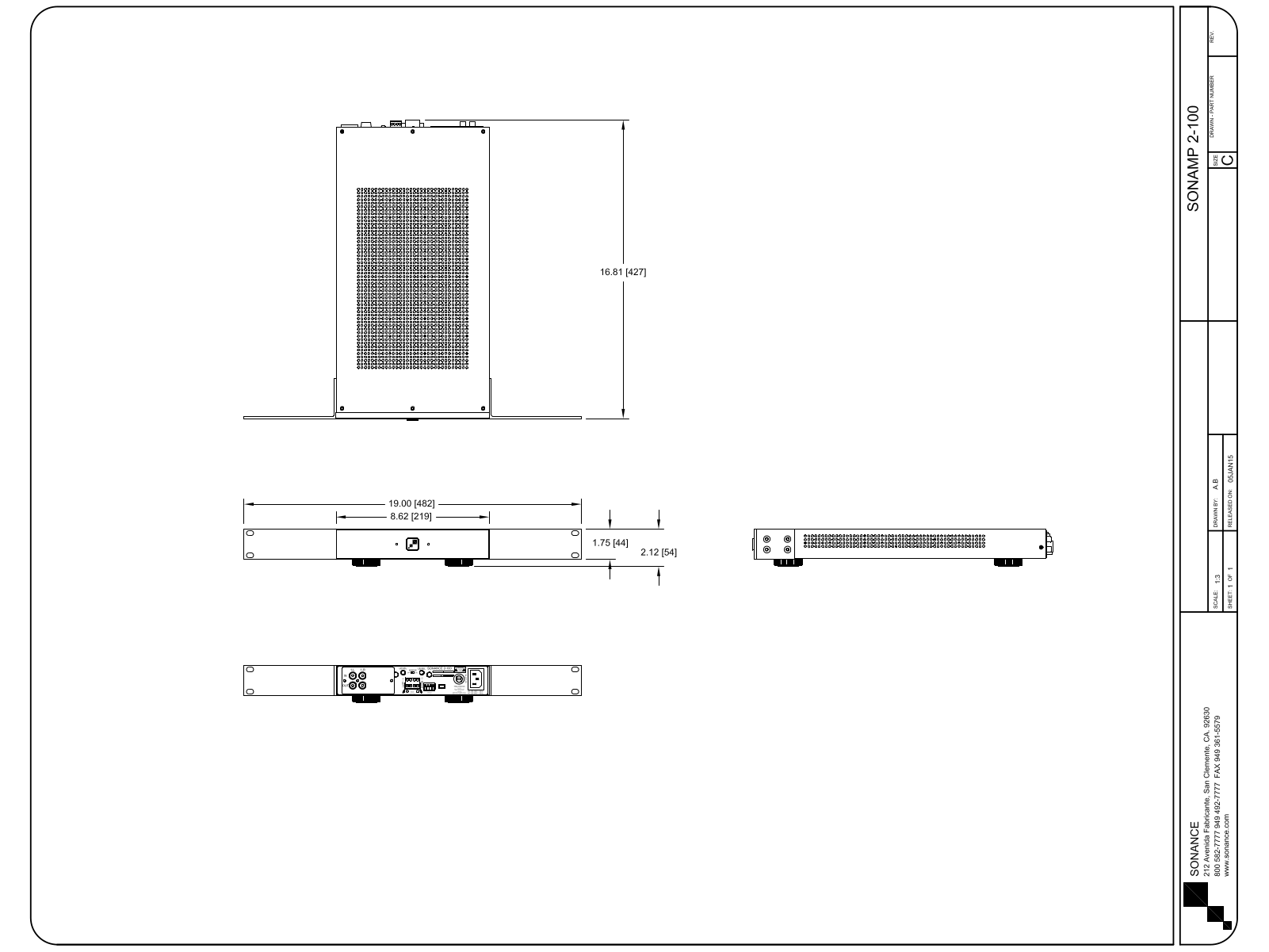 Sonance SONAMP 2-100 CAD Dimension Drawings