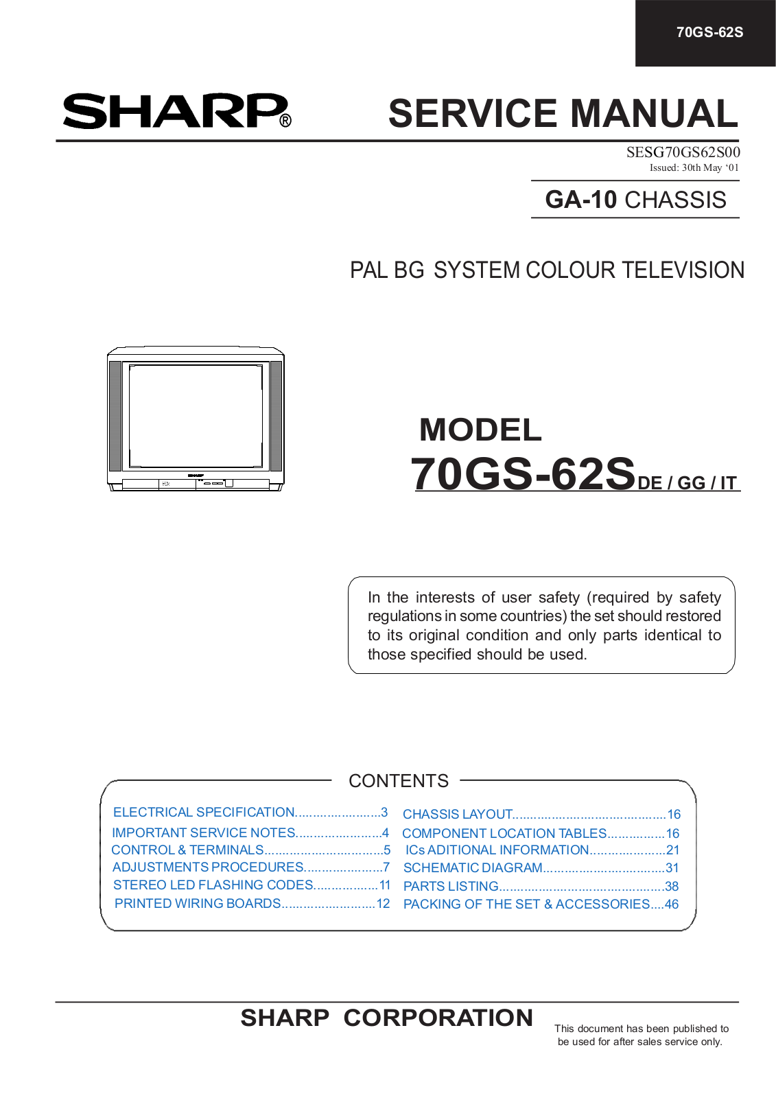 SHARP 70GS62S Service Manual