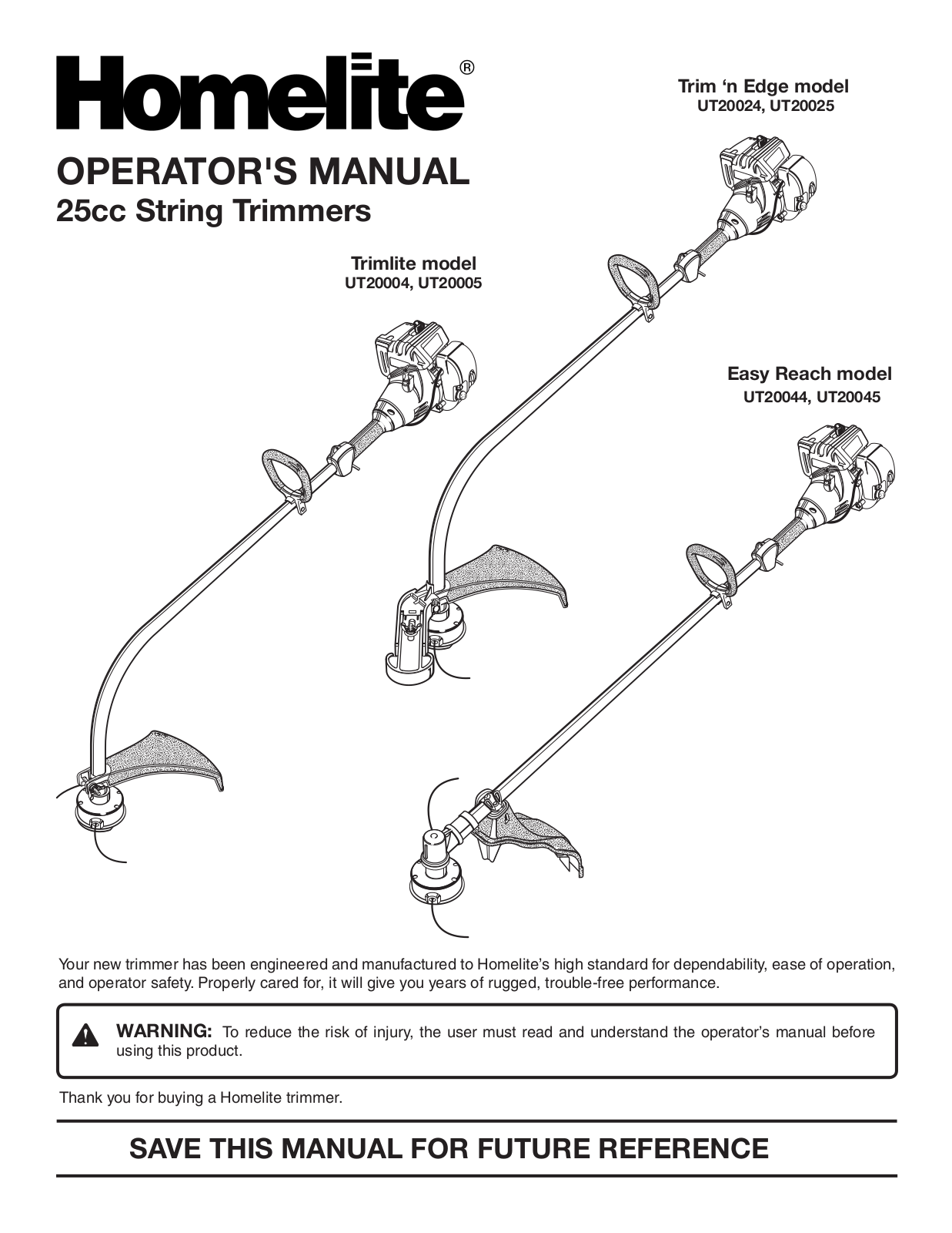 Homelite UT20004, UT20044, UT20025, UT20005, UT20045 User Manual