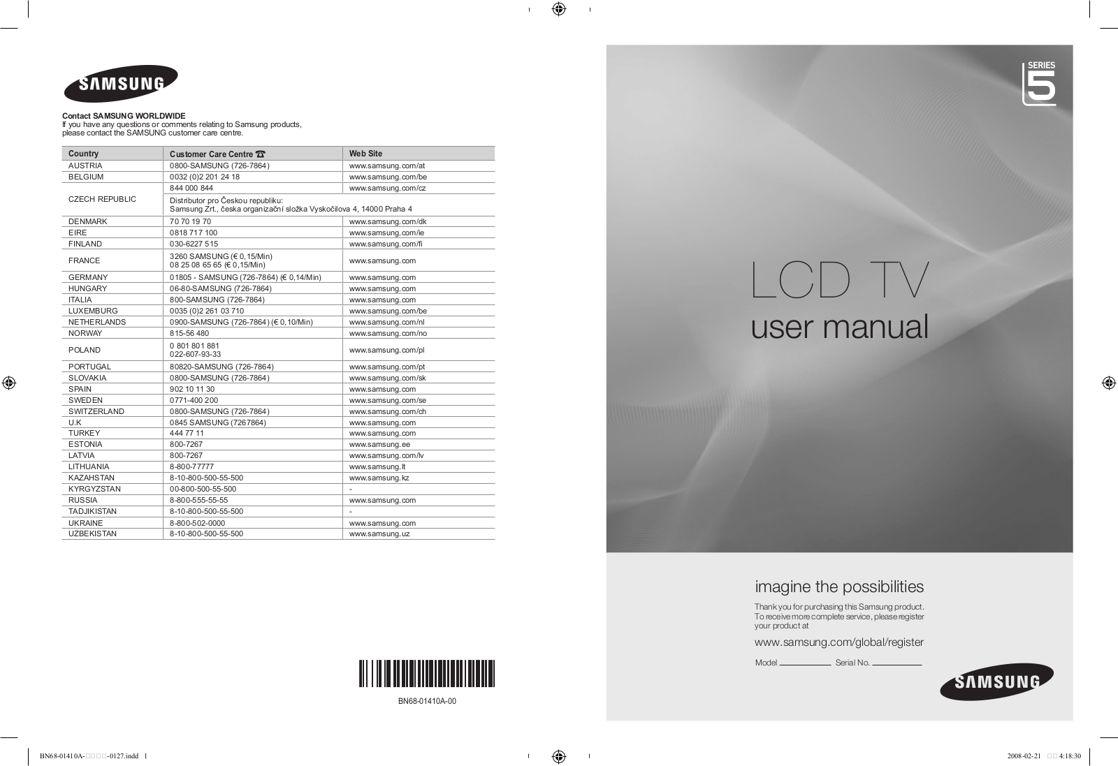 SAMSUNG LE37A551, LE37A553, LE32A553, LE52A551P2R, LE46A552 User Manual