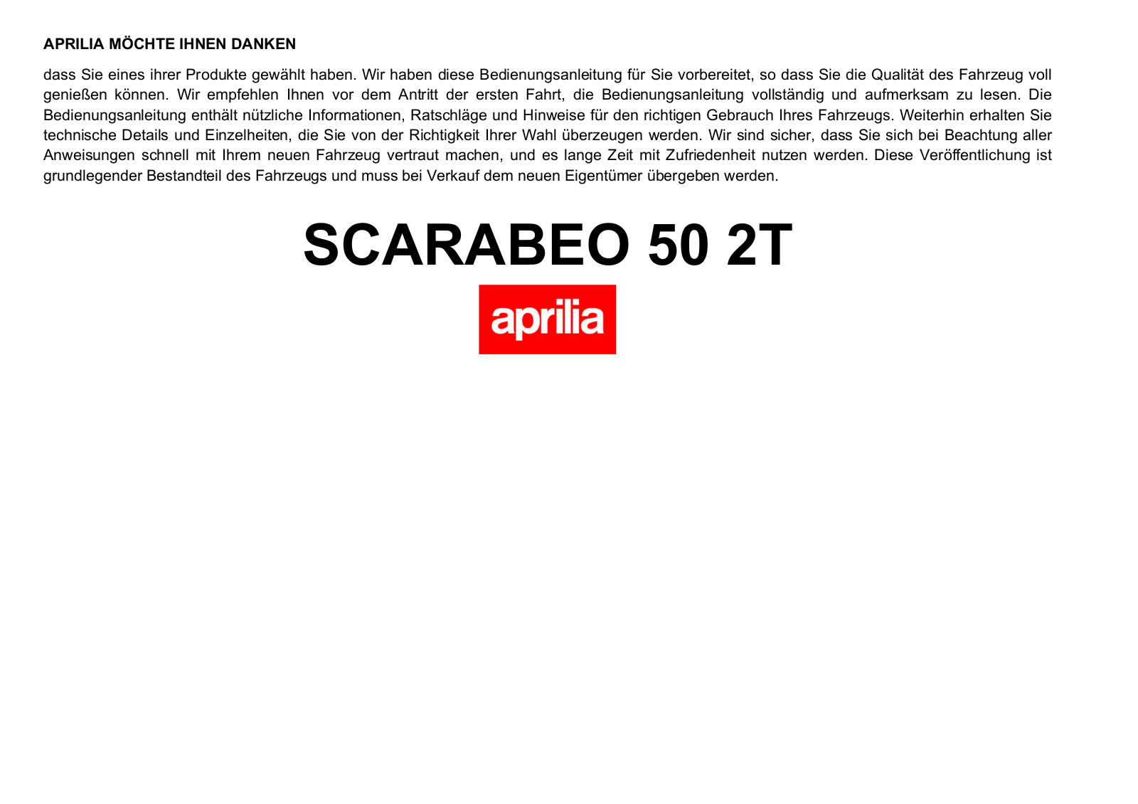 Aprilia SCARABEO 50 2T User Manual