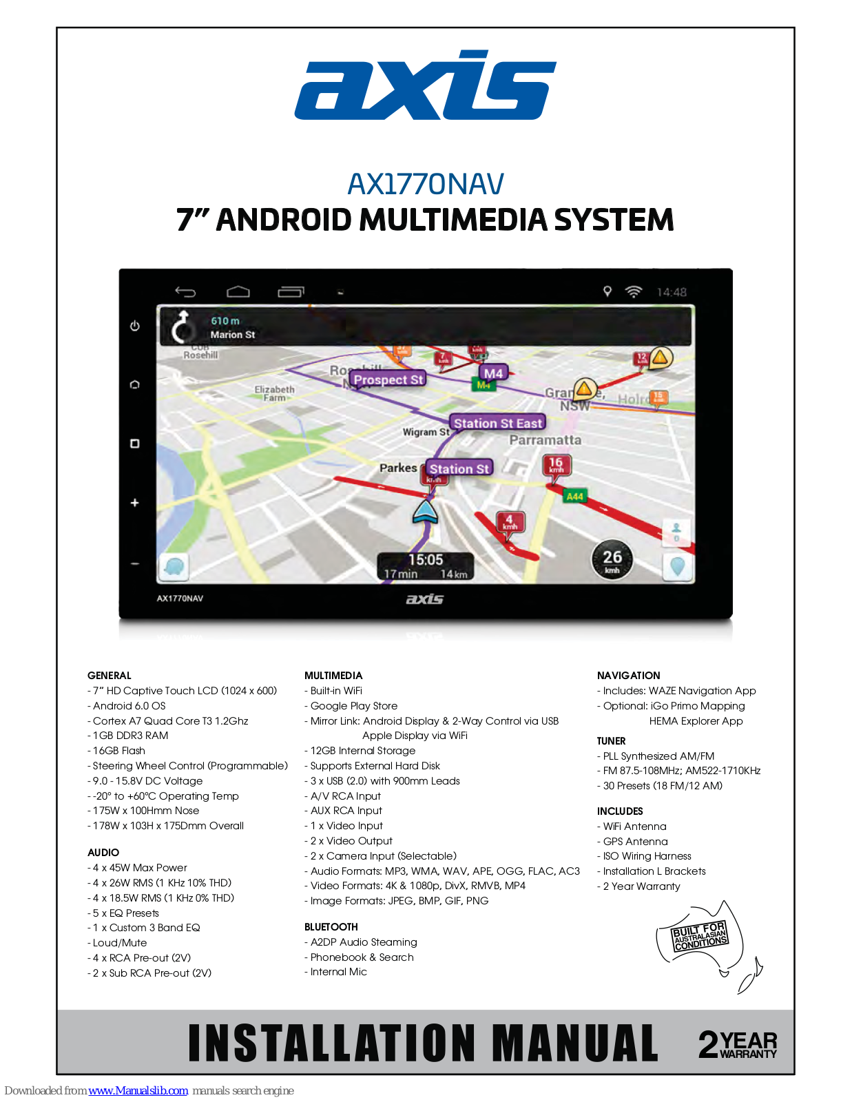 Axis AX1770NAV Installation Manual