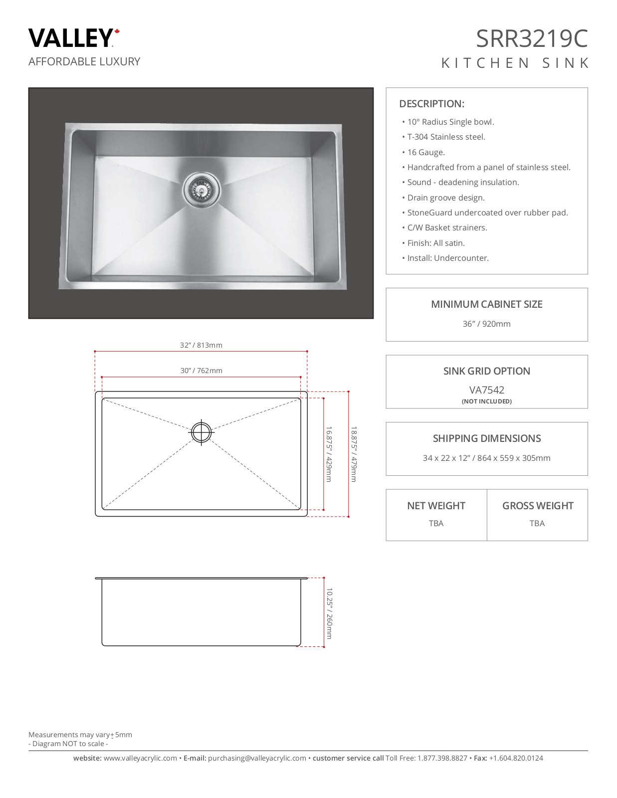 Valley Acrylic SRR3219C User Manual