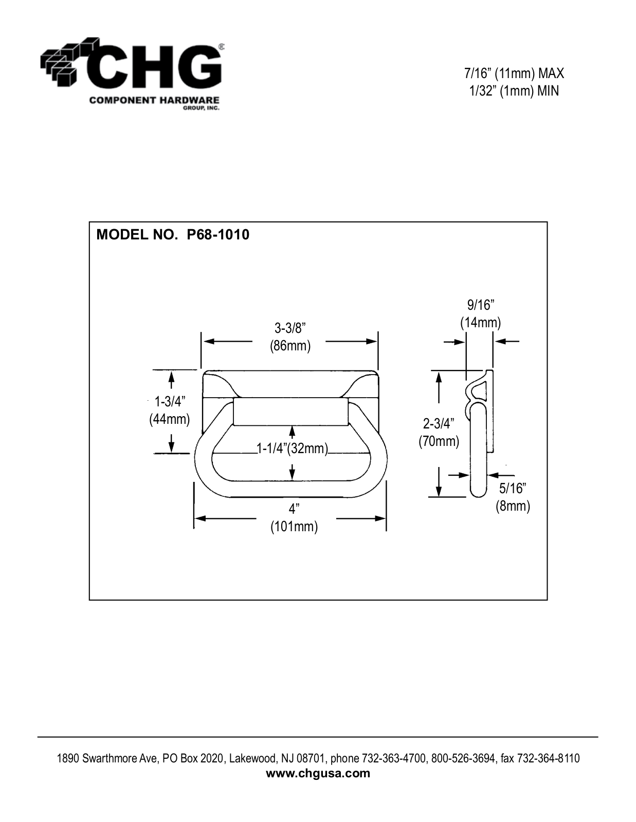 Component Hardware P68-1010 User Manual