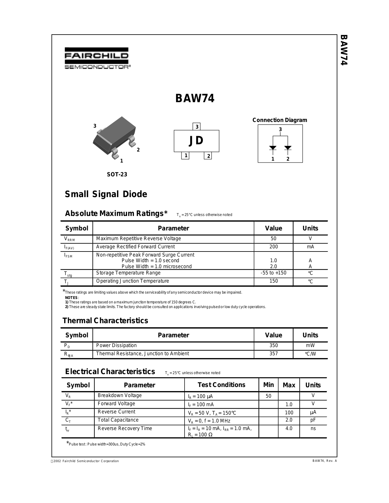 Fairchild Semiconductor BAW74 Datasheet