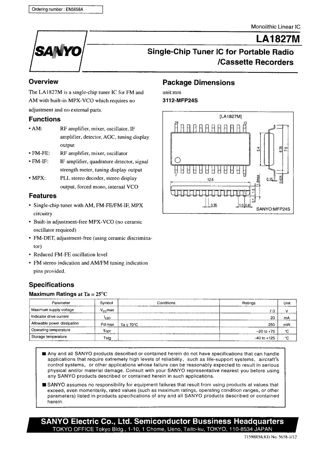 SANYO LA1827M Datasheet