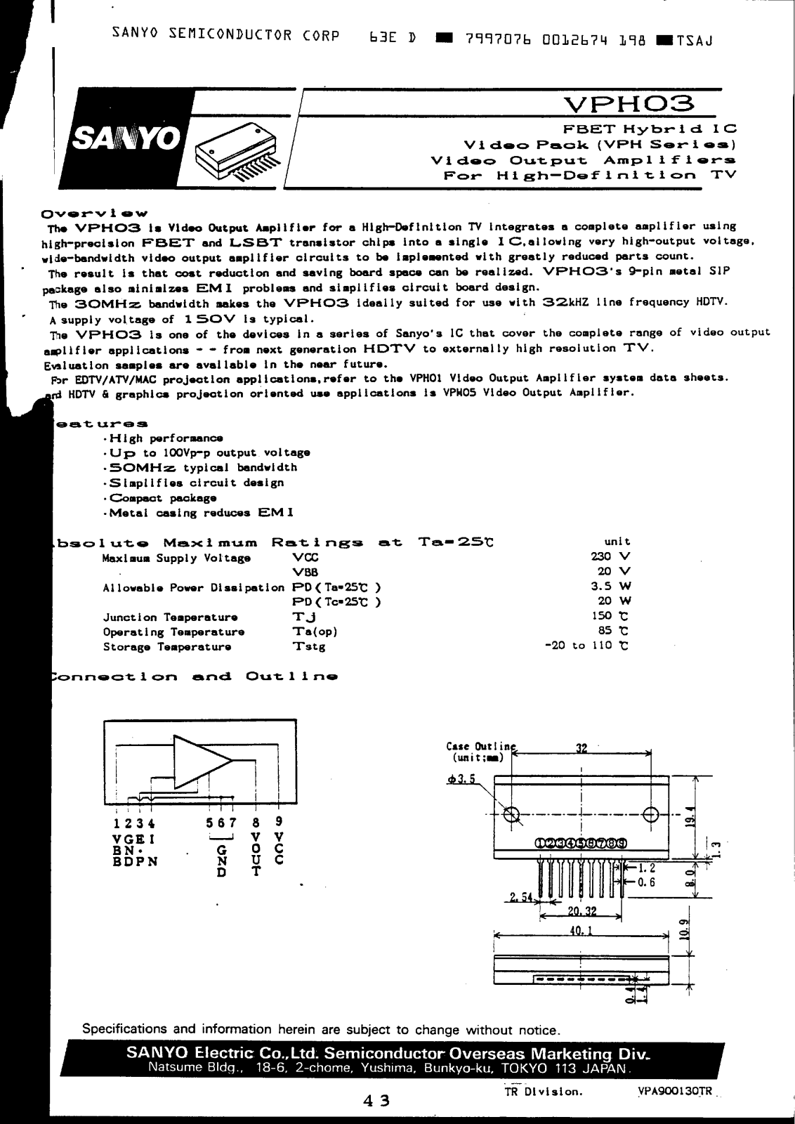 SANYO VPH03 Datasheet