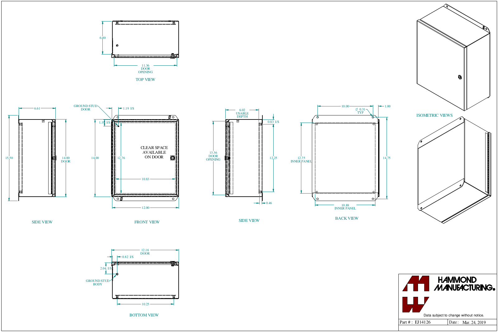 Hammond Manufacturing EJ14126 technical drawings