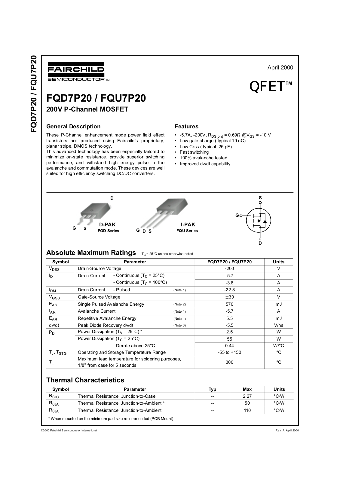 Fairchild FQD7P20, FQU7P20 service manual