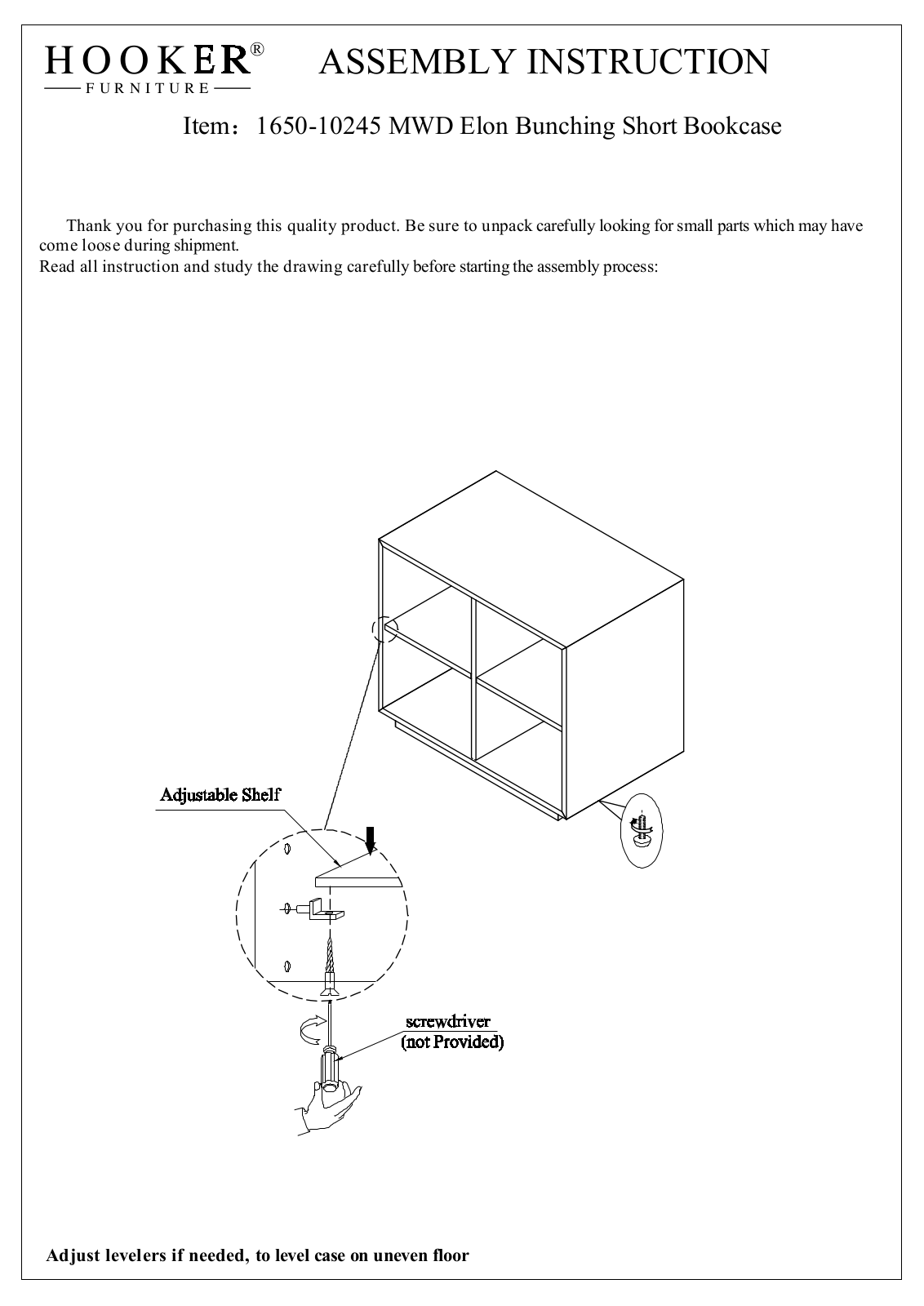 Hooker Furniture 165010245MWD Assembly Guide