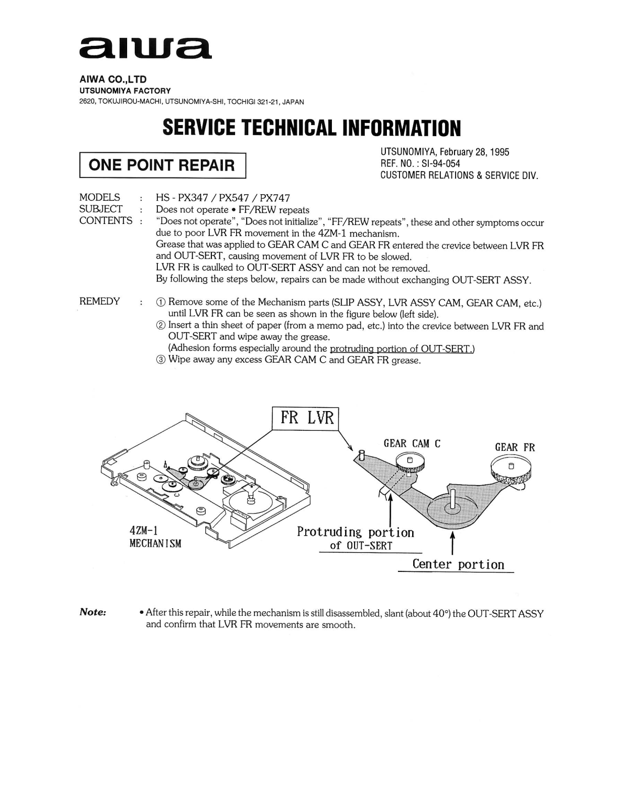 aiwa hs-px347, hs-px547, hs-px747 Service Manual