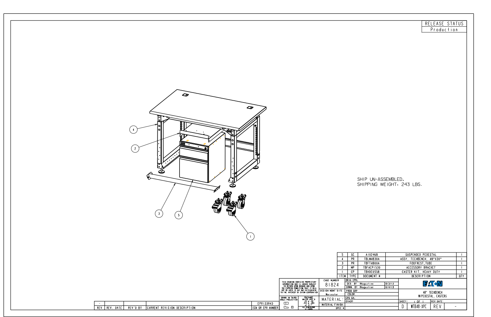 Eaton Benches By Wright Line WTB48-XPC Dimensional Sheet