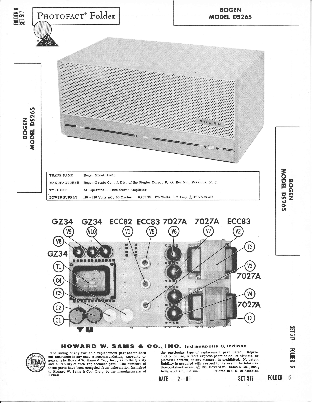 Bogen DS-265 Service Manual