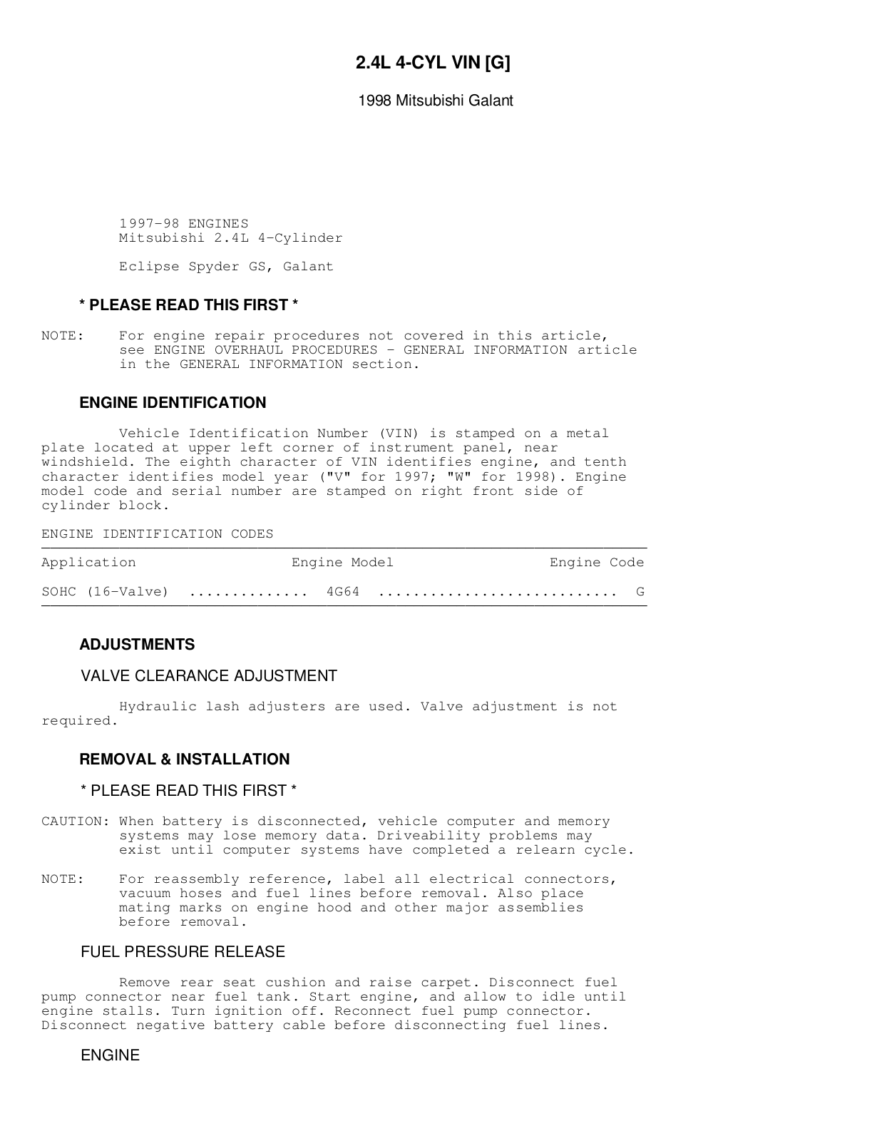 Mitsubishi Galant 1998 User Manual