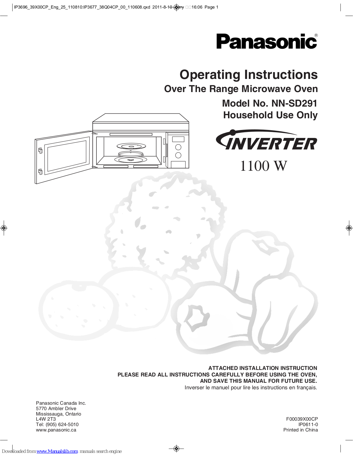 Panasonic INVERTER NN-SD291 Operating Instructions Manual