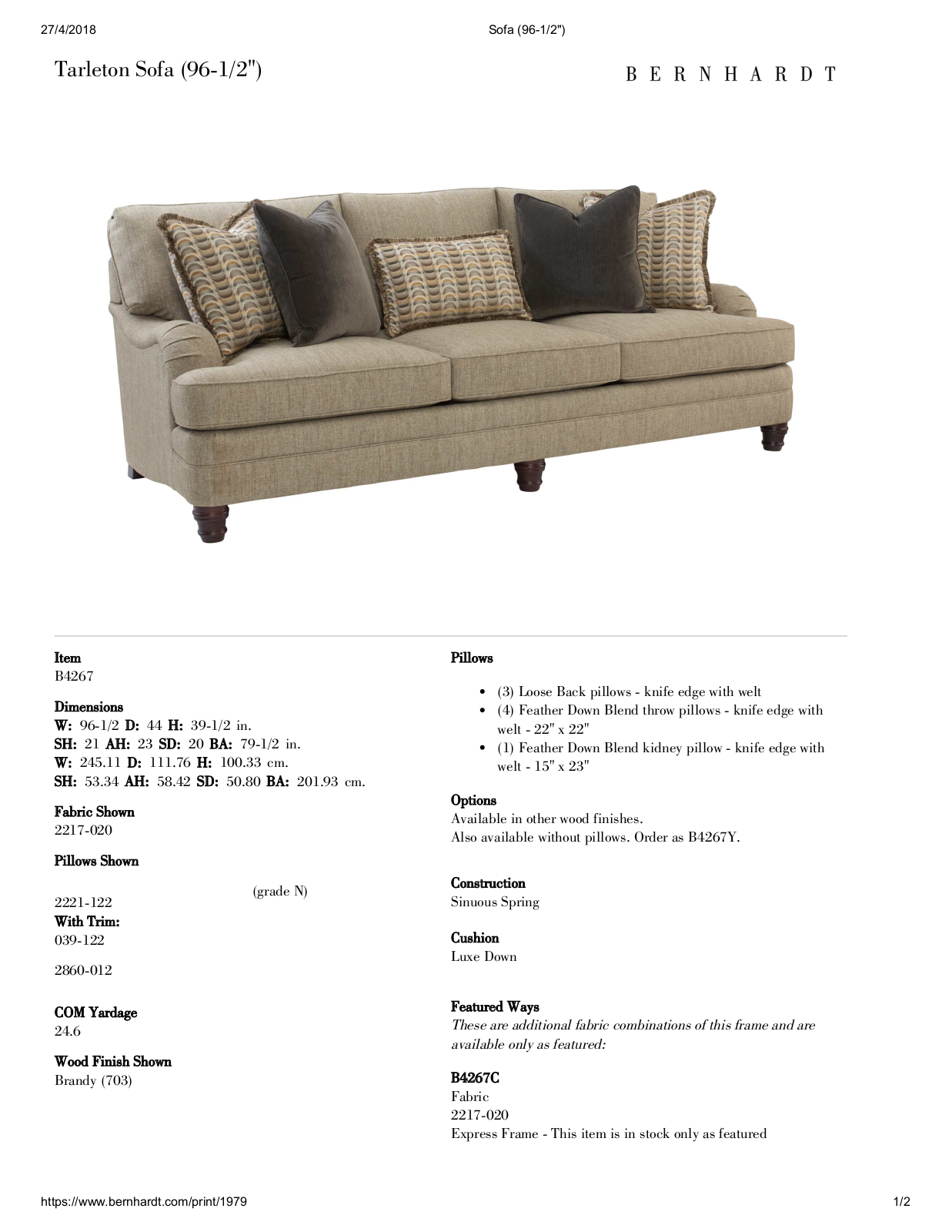 Bernhardt W004184449 Specifications - ManualMachine.com