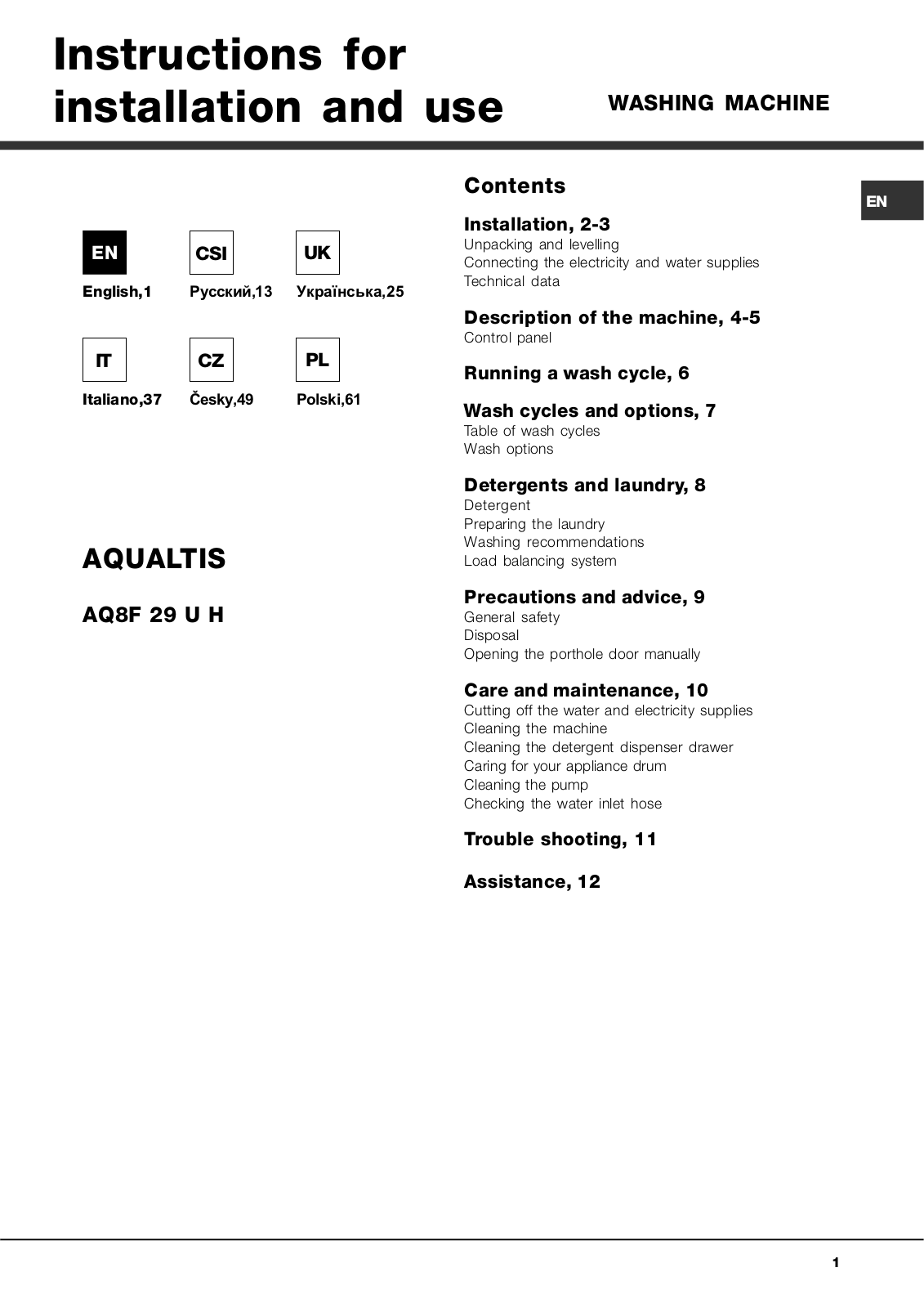 Ariston AQ8F 29 U H User Manual