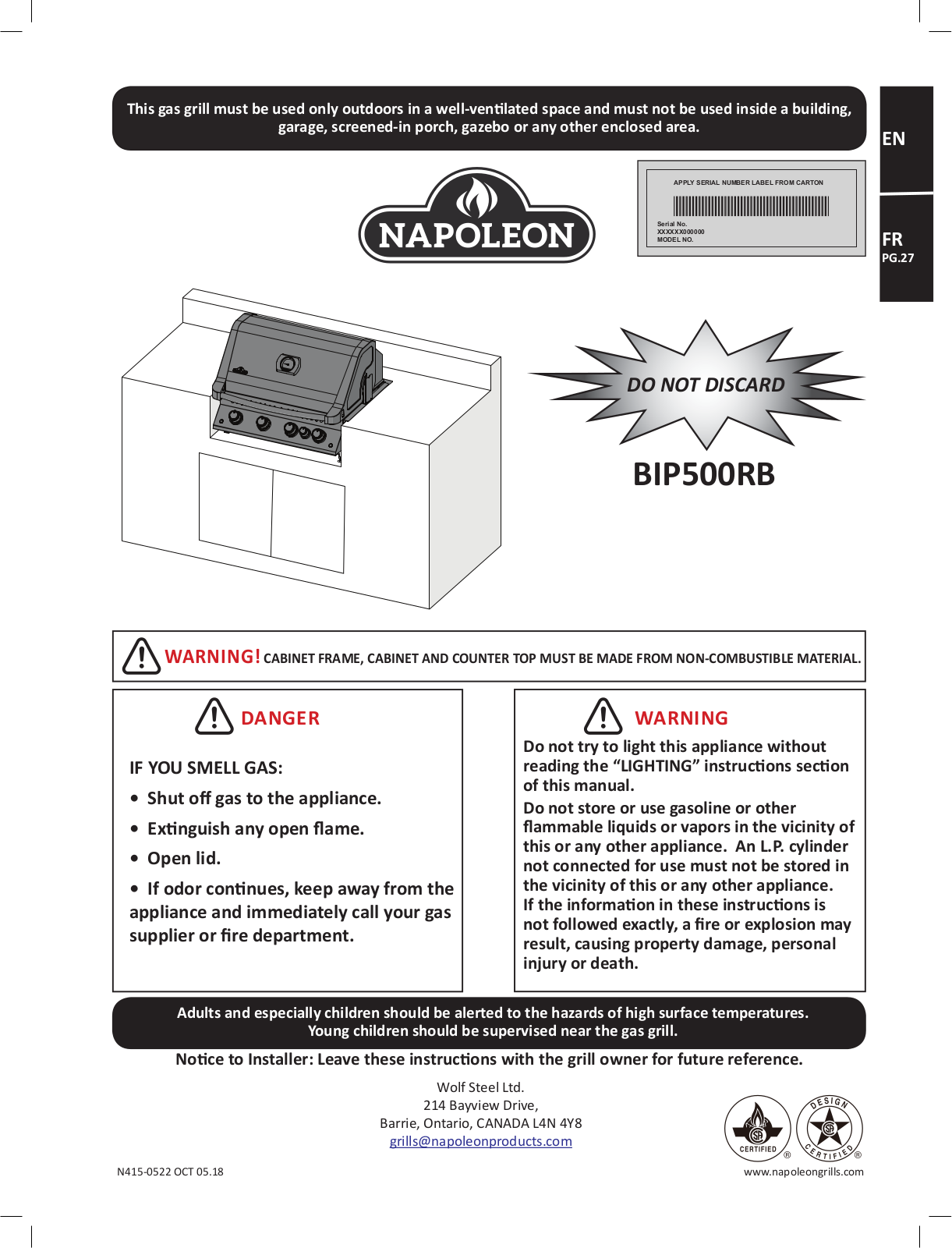 Napoleon BIP500RBPSS3, P500RBNSS3 User Manual