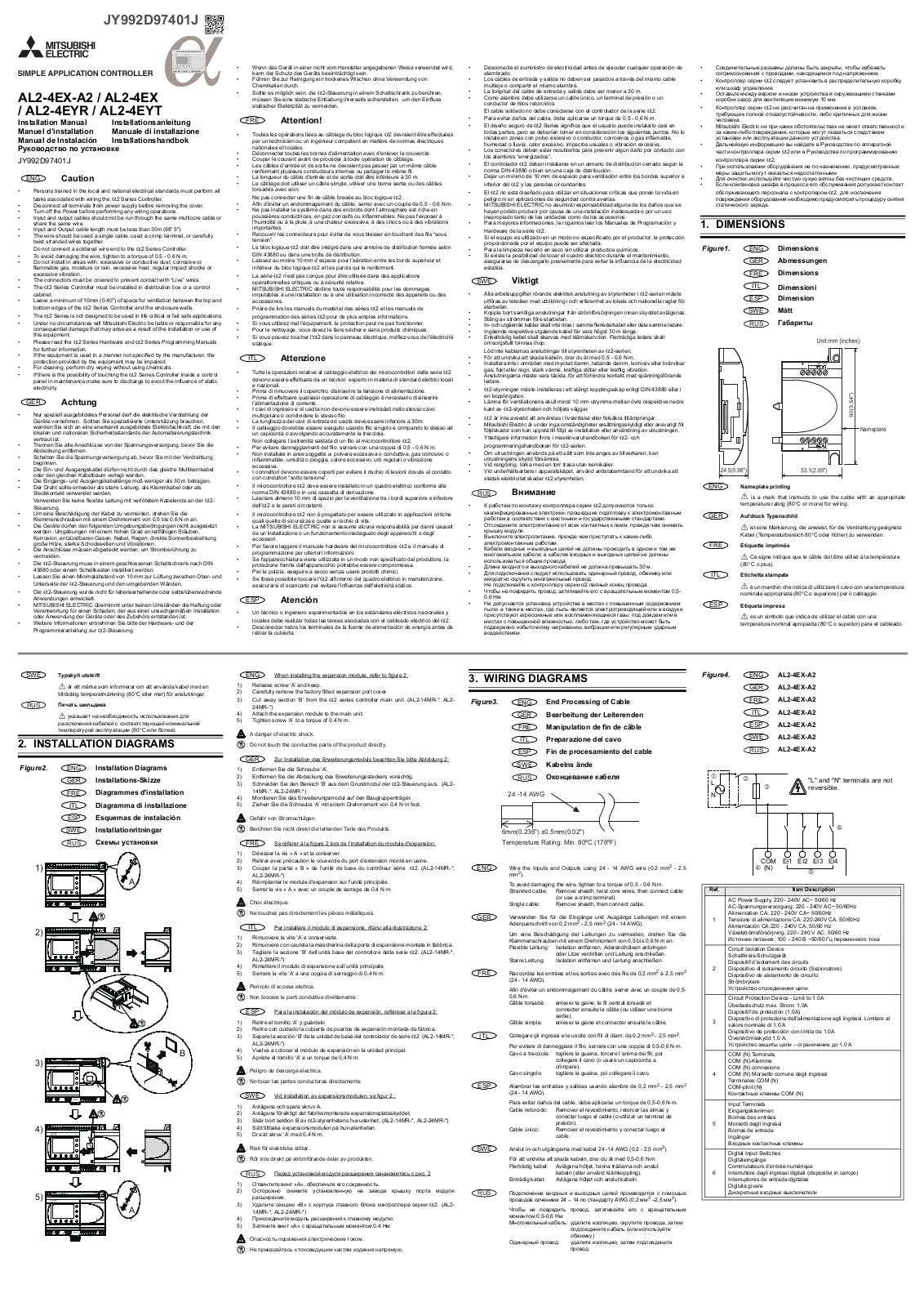 Mitsubishi Electric AL2-4EX-A2, AL2-4EYT, AL2-4EX, AL2-4EYR Installation Manual