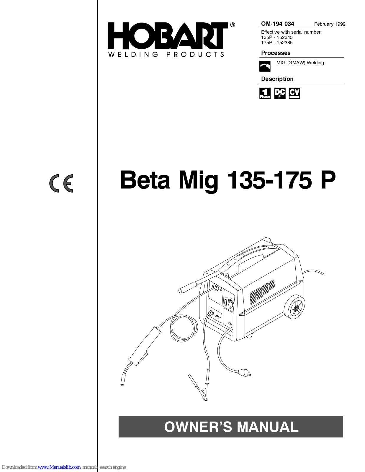 Hobart Beta Mig 135 P, Beta Mig 175 P Owner's Manual