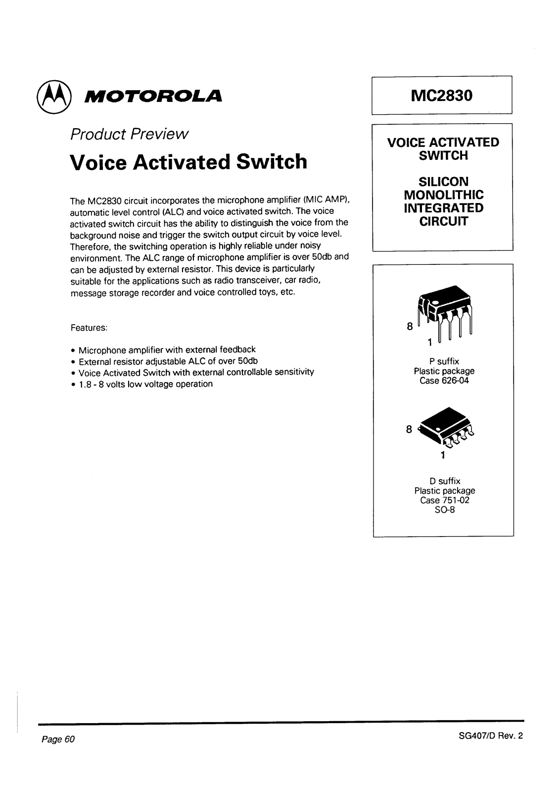 Motorola MC2830D Datasheet