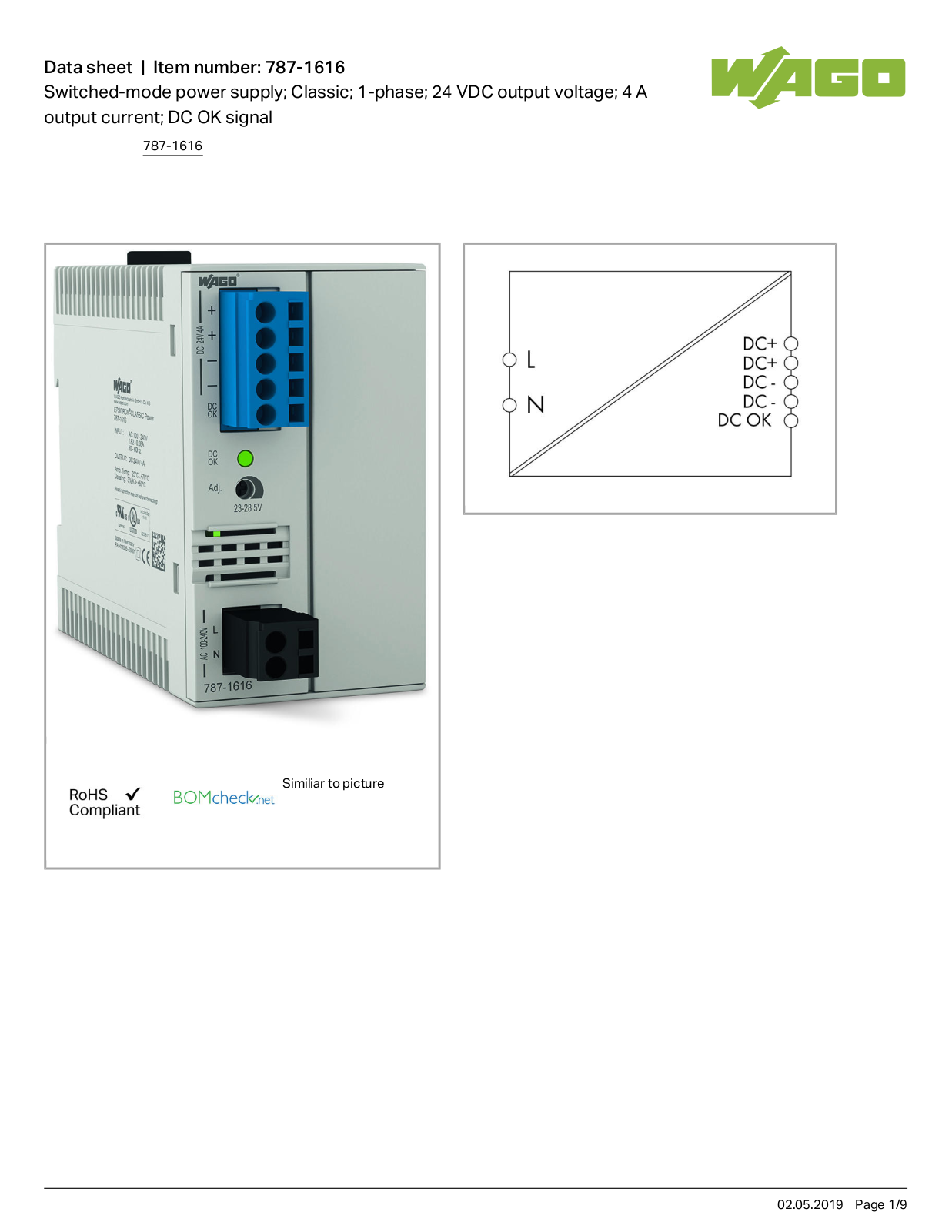 Wago 787-1616 Data Sheet