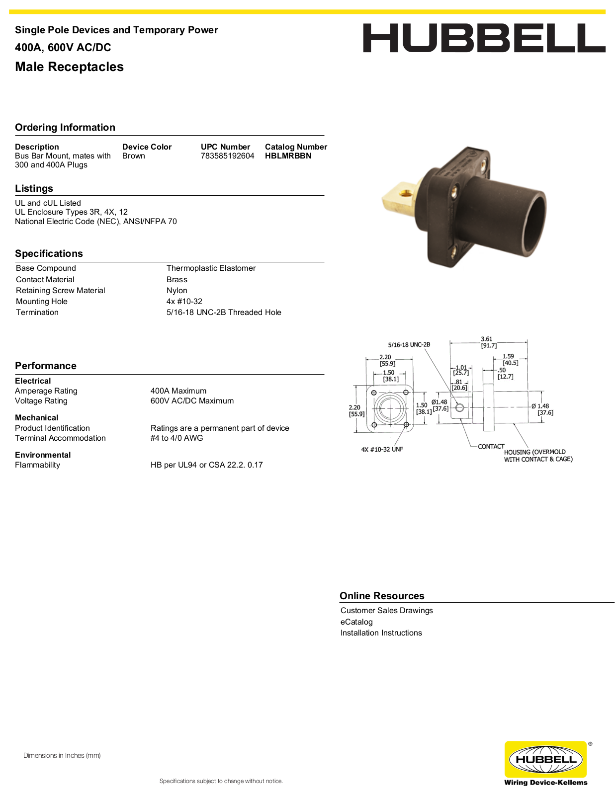 Hubbell HBLMRBBN Specifications - ManualMachine.com