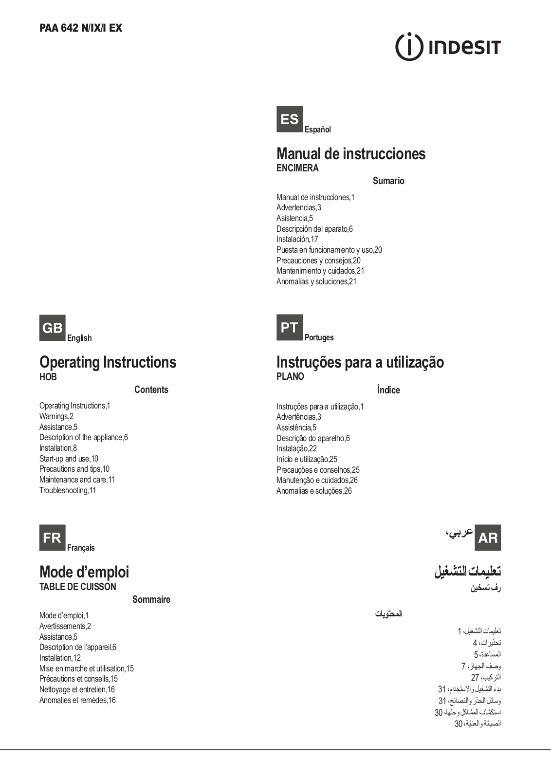 INDESIT PAA 642 N/IX/I EX User Manual