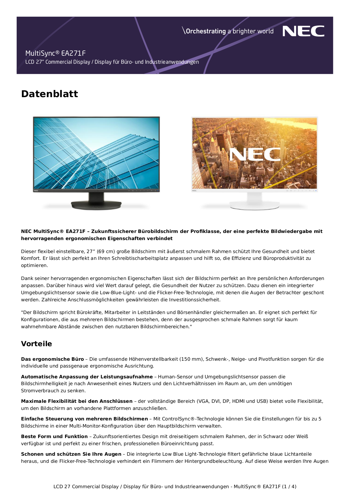 NEC EA271F-WH Datenblatt