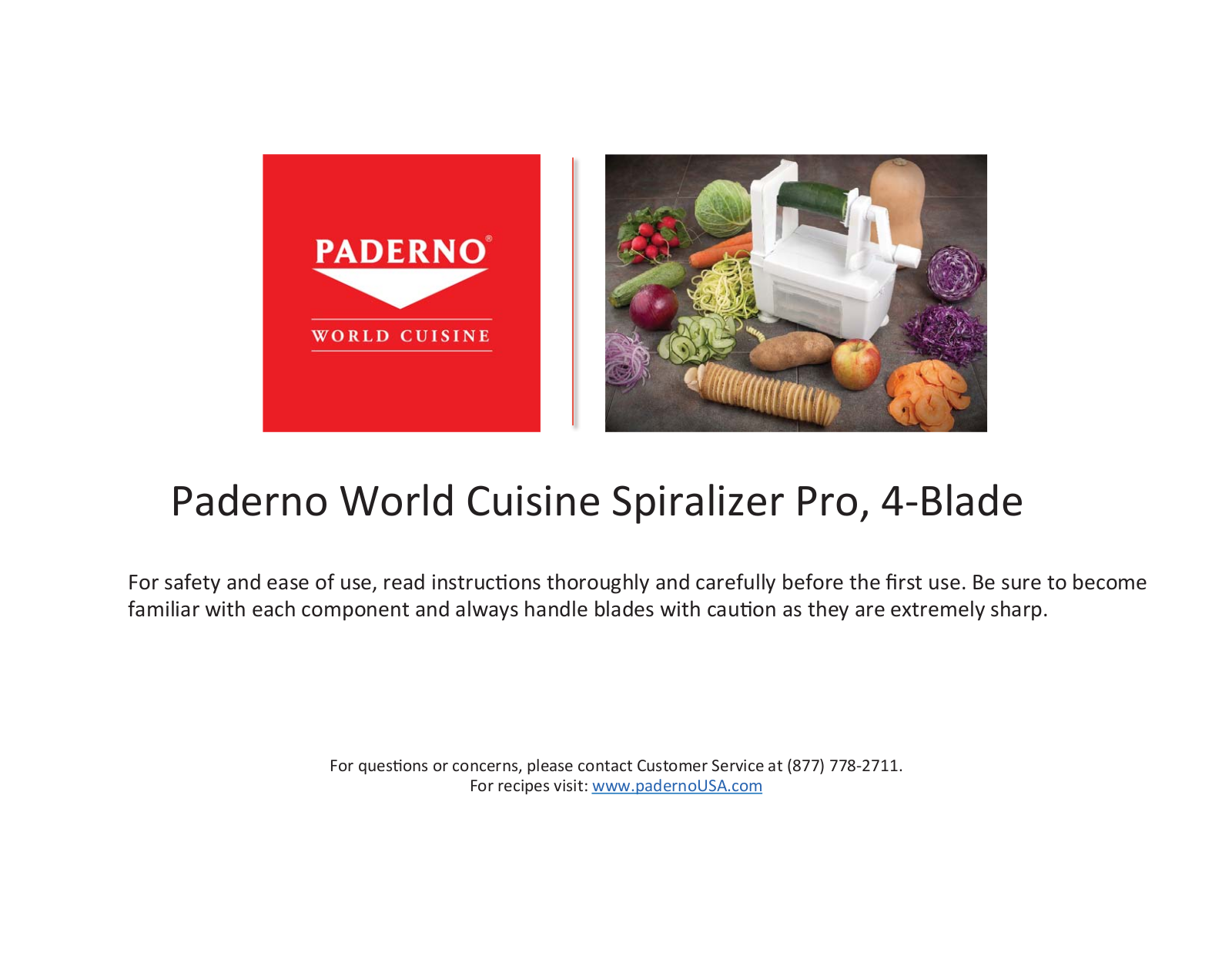 Paderno Spiralizer PRO User Manual