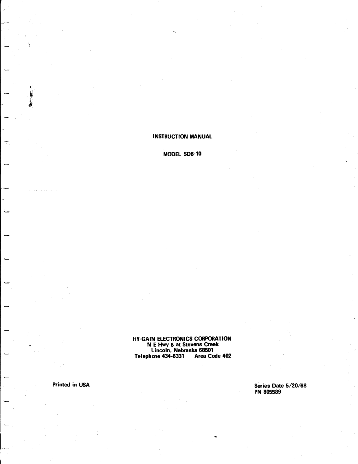 HY-GAIN SDB-10 User manual - ManualMachine.com