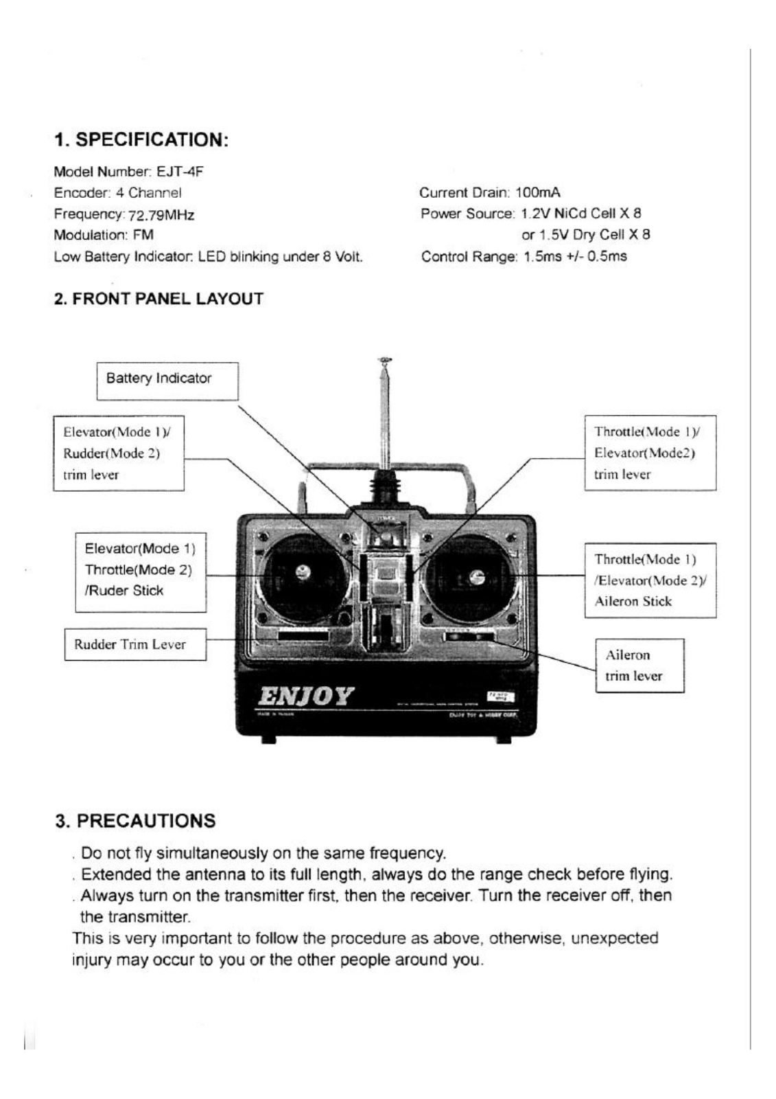 Enjoy Toy and Hobby EJT 4FETHC User Manual