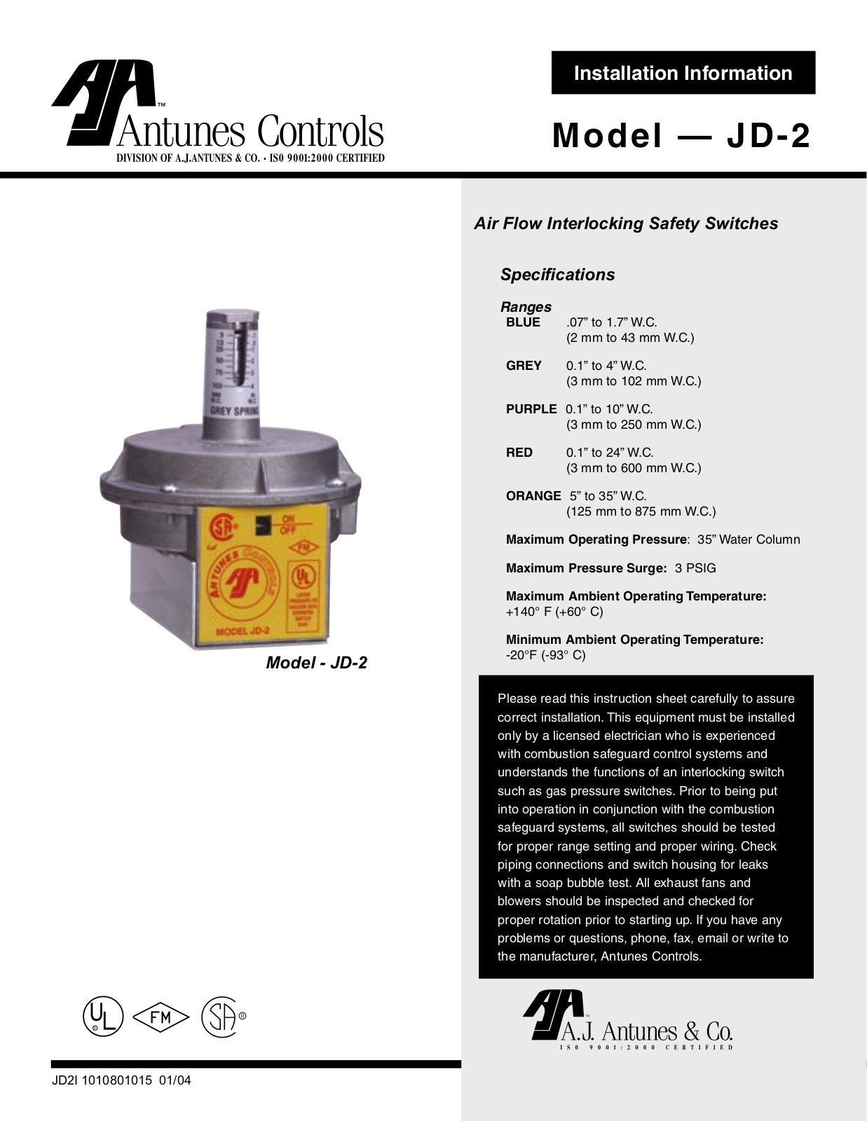 AbsolutAire JD-2 Installation  Manual