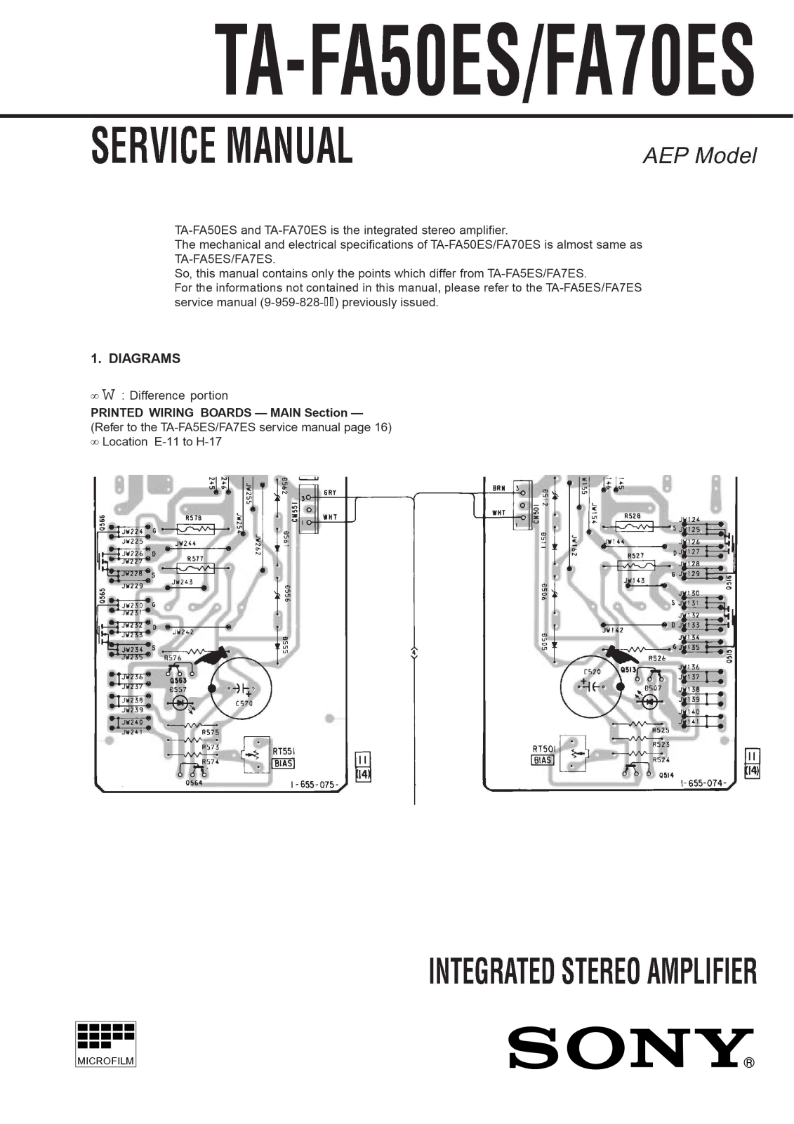 Sony TA-FA50ES, TA-FA70ES Schematic