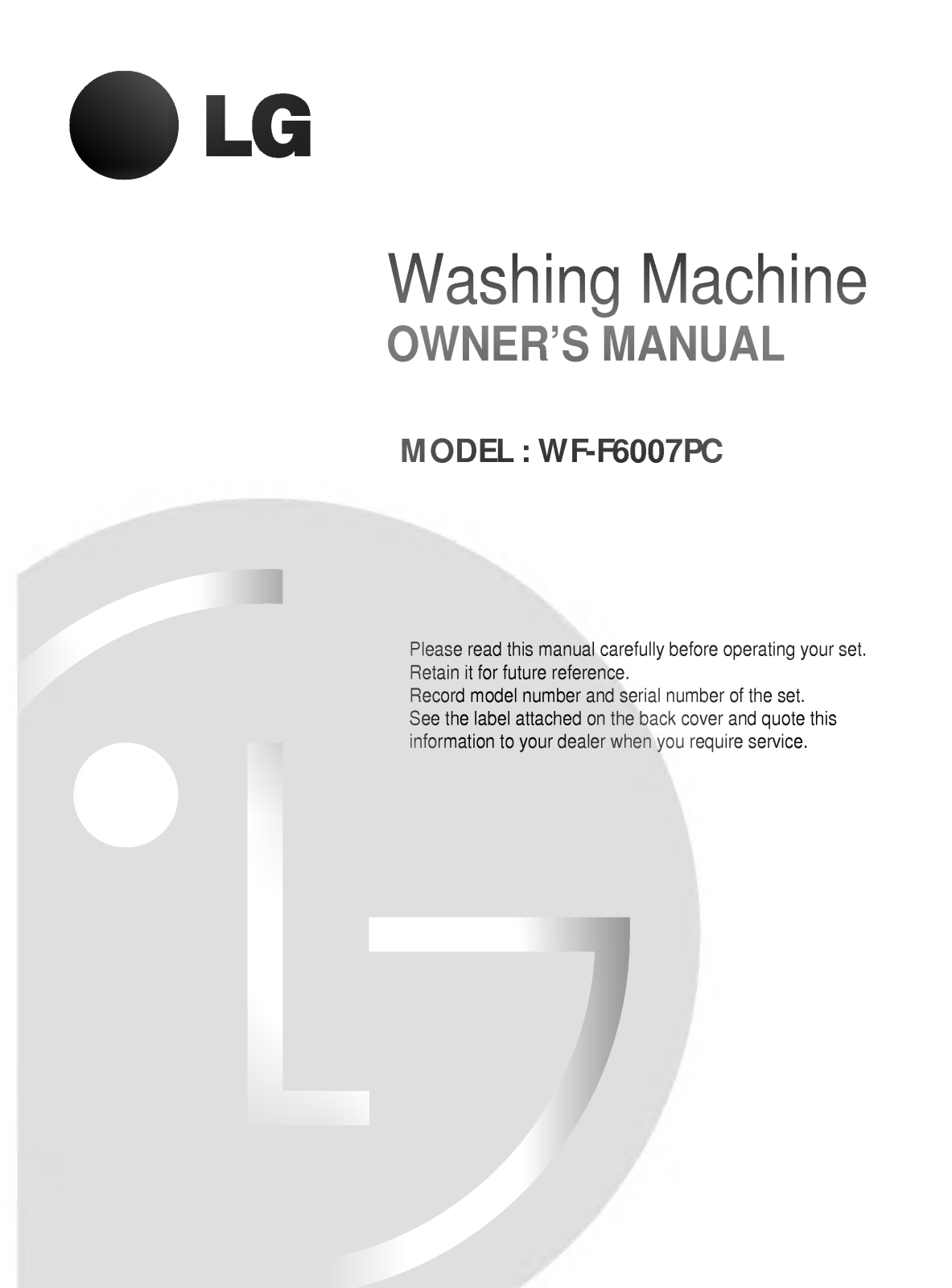 LG WF-F5700PCK Instruction manual