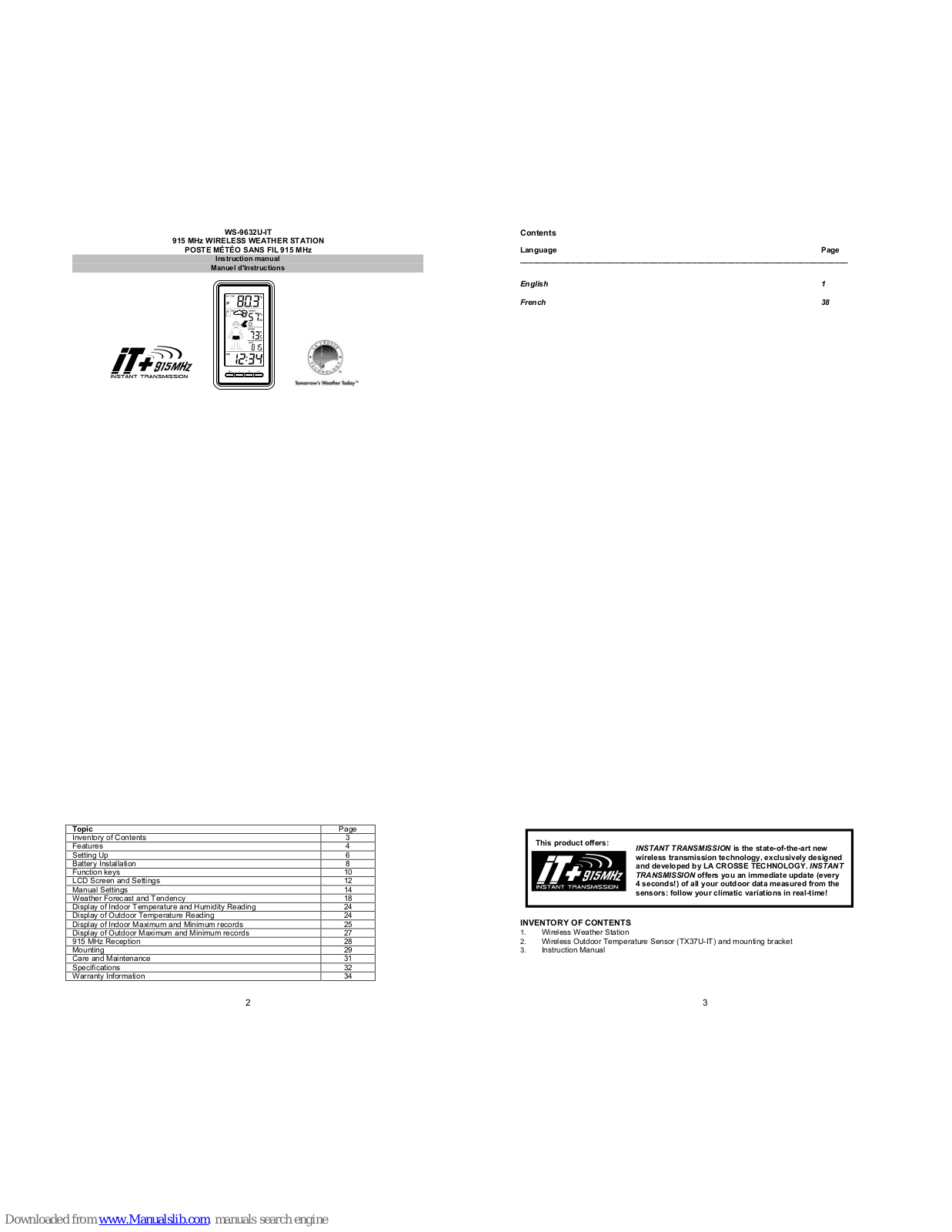 La Crosse Technology WS-9632U-IT Instruction Manual