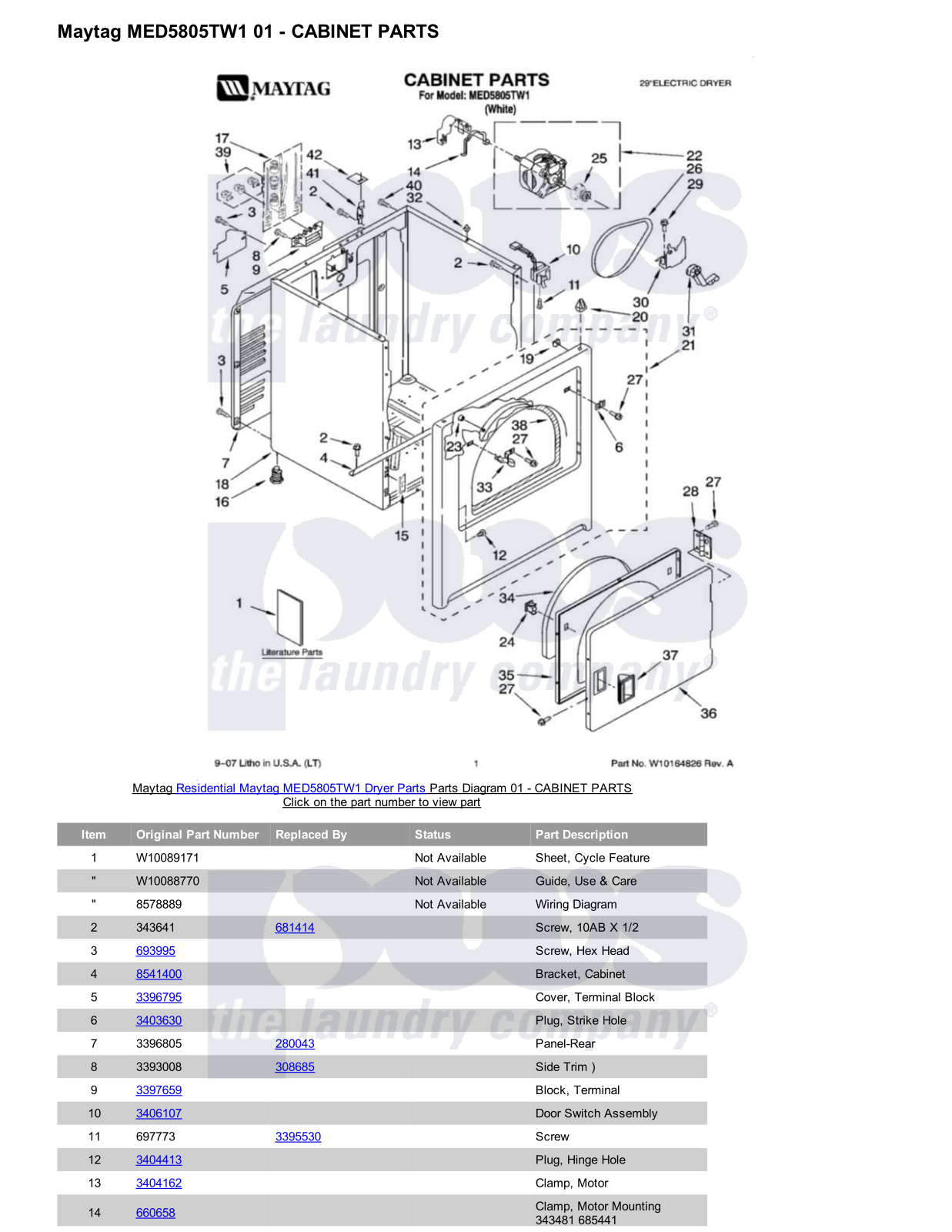 Maytag MED5805TW1 Parts Diagram