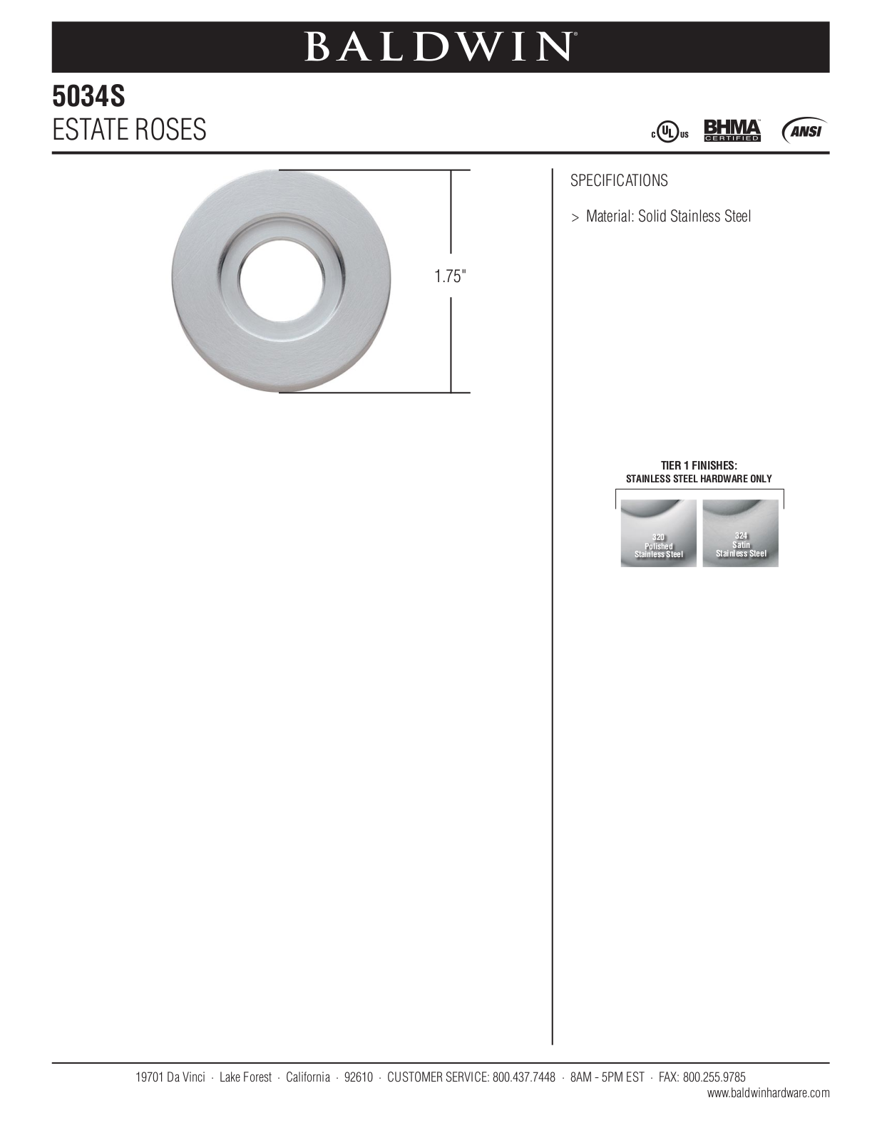 Baldwin 5034s Estate Rose User Manual