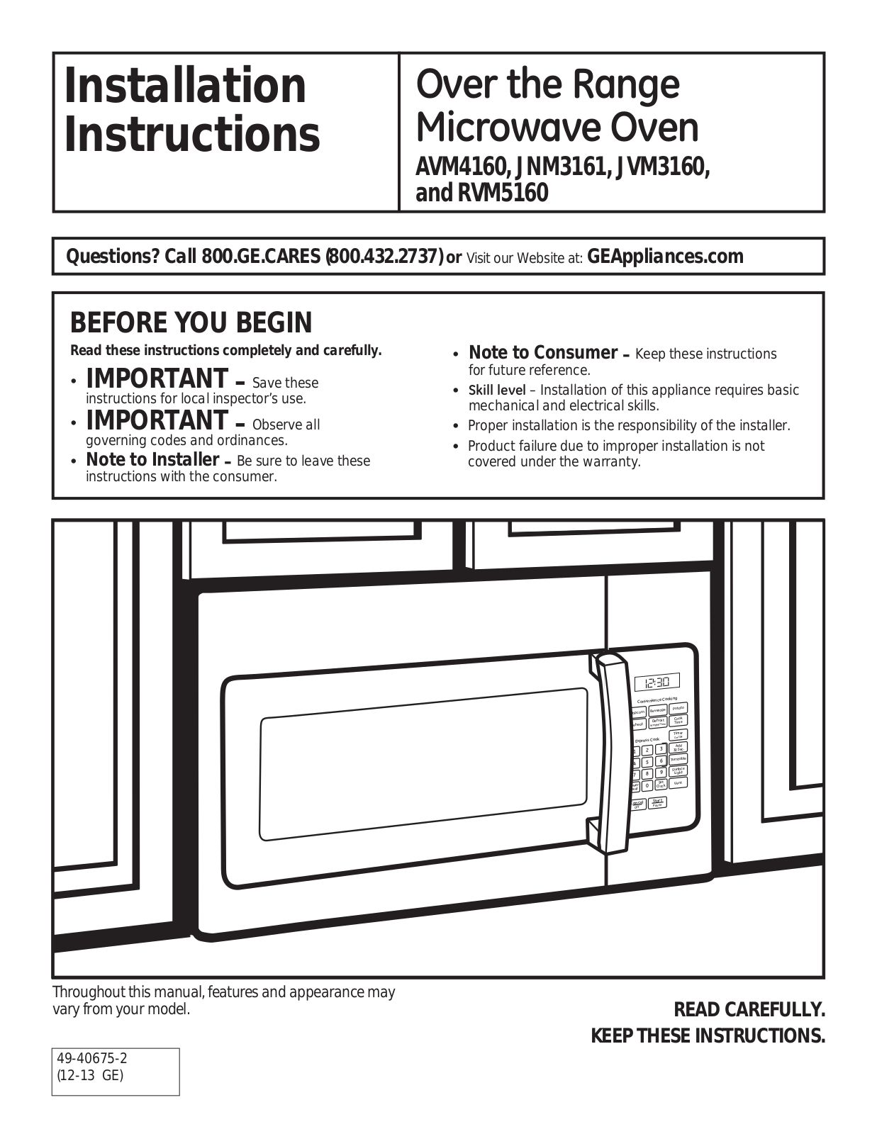 GE JVM3160EFES Installation Manual