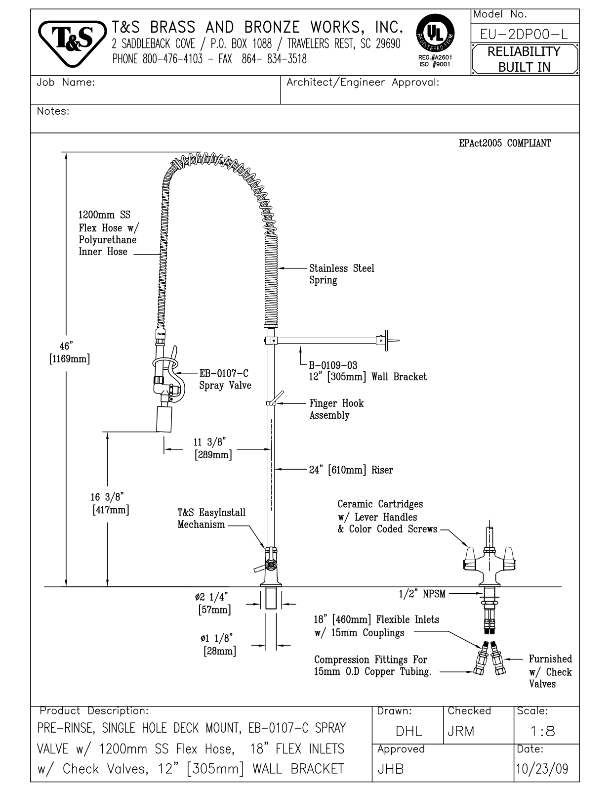 T&S Brass EU-2DP00-L User Manual