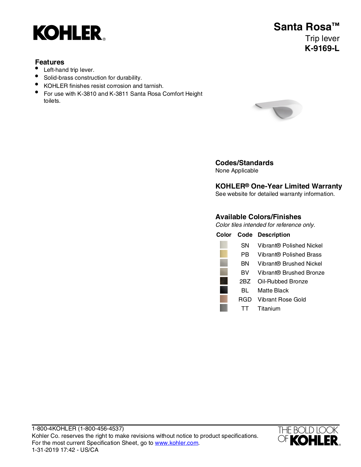 Kohler LBPR1934 Specifications - ManualMachine.com