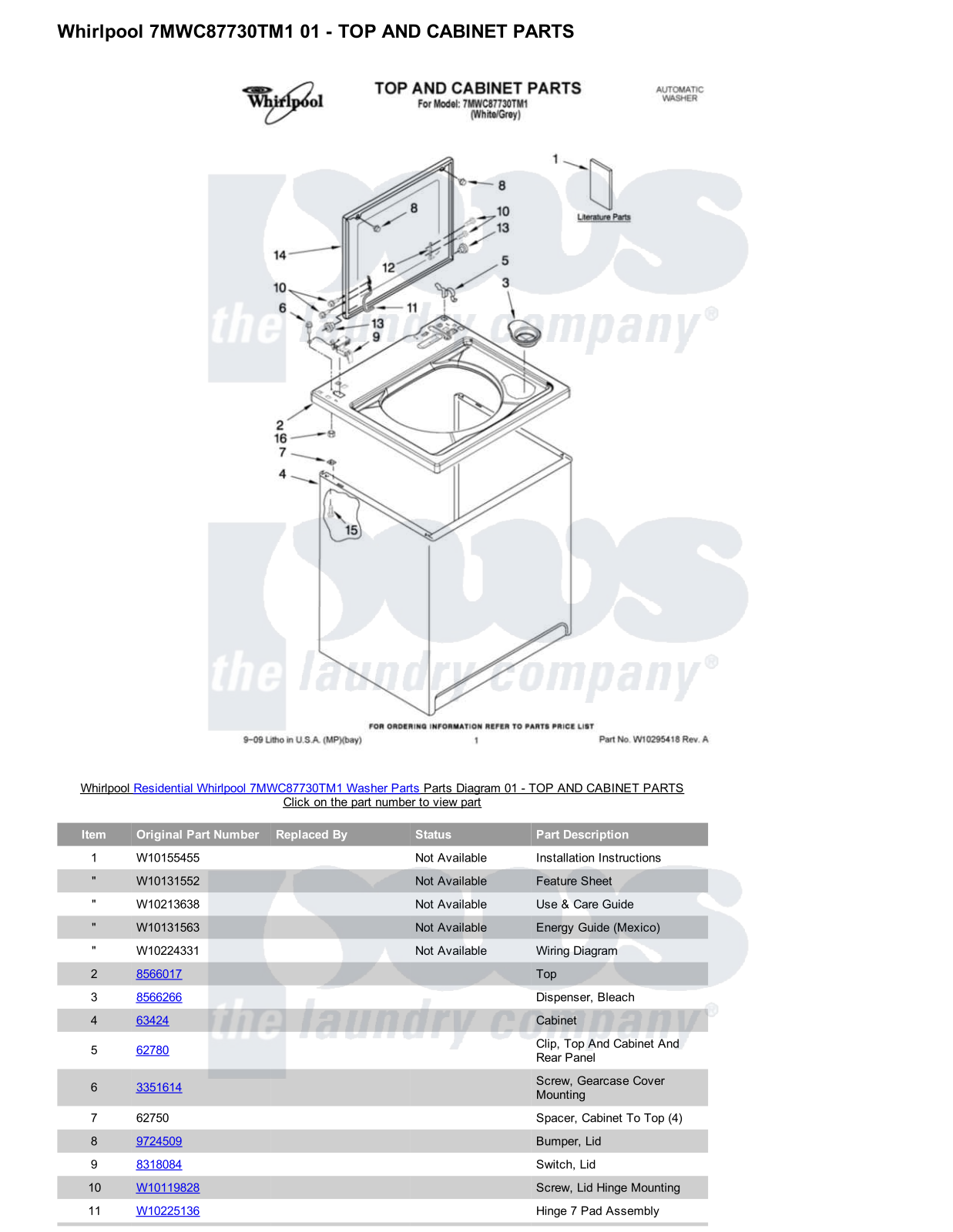 Whirlpool 7MWC87730TM1 Parts Diagram