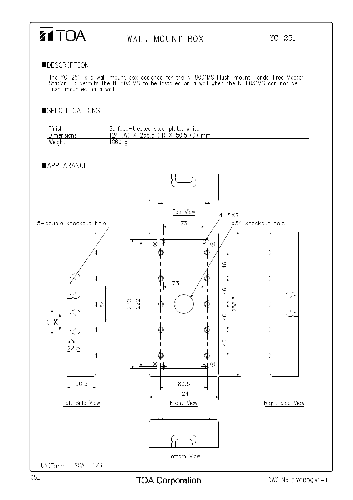 TOA YC-251 User Manual