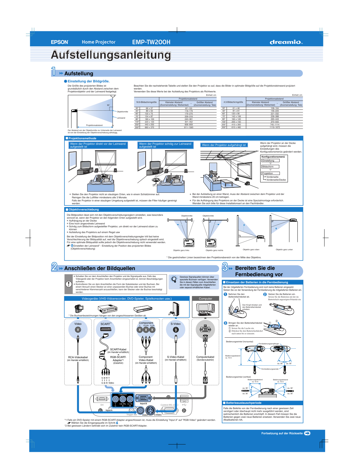 Epson EMP-TW200H quick start guide