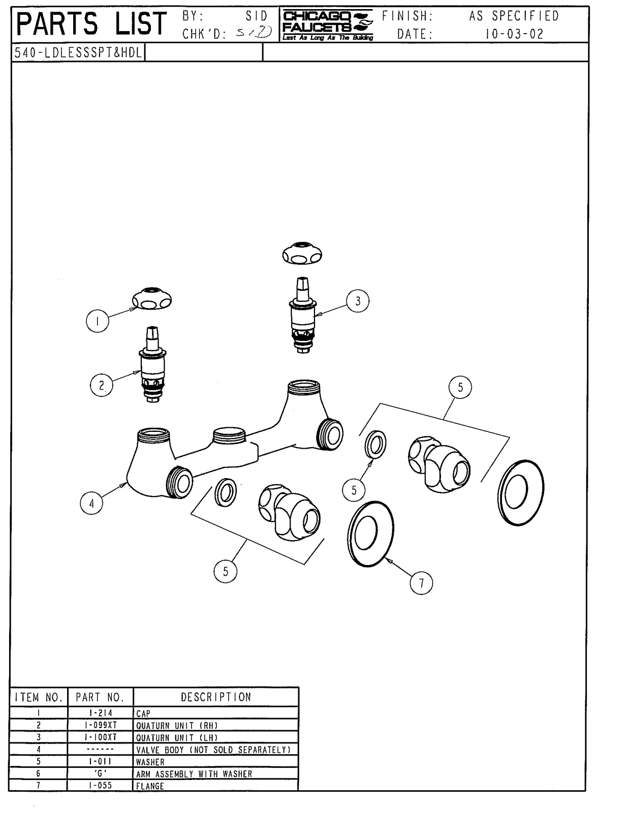 Chicago Faucet 540-HDL Parts List