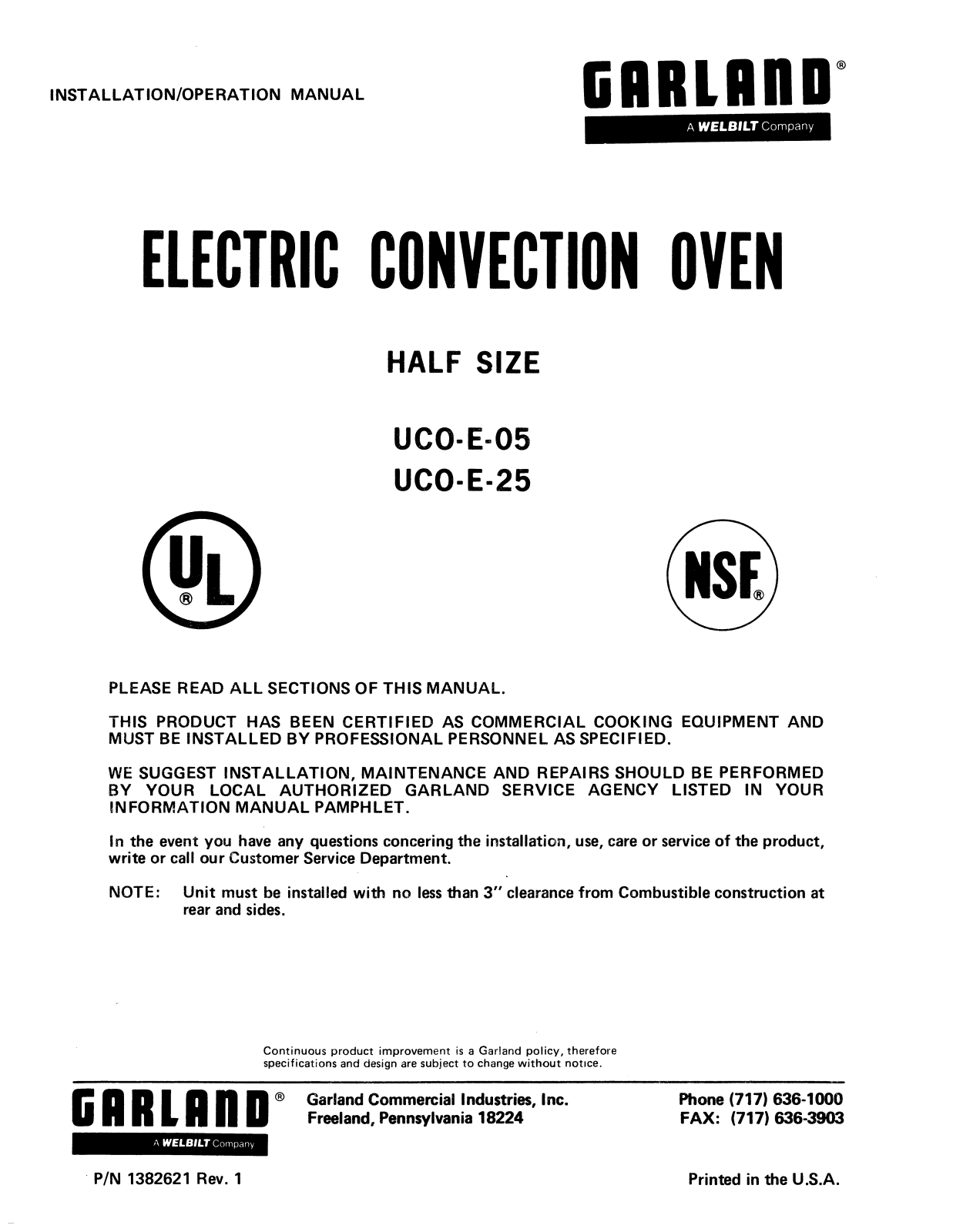 Garland UCO-E-25, UCO-E-05 User Manual