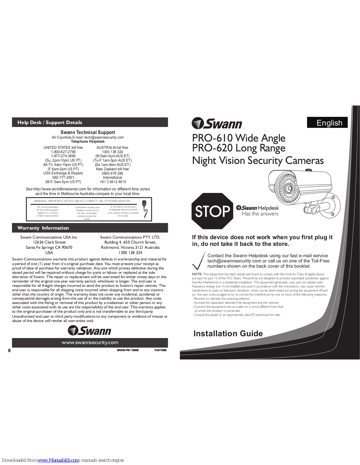 Swann PRO-610, PRO-620 Installation Manual