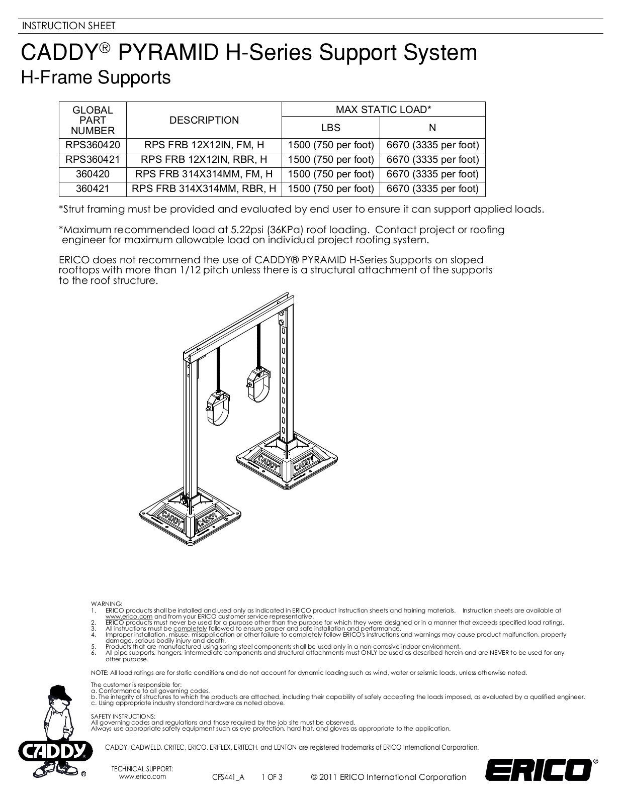 ERICO H-Series CADDY PYRAMID Support System User Manual